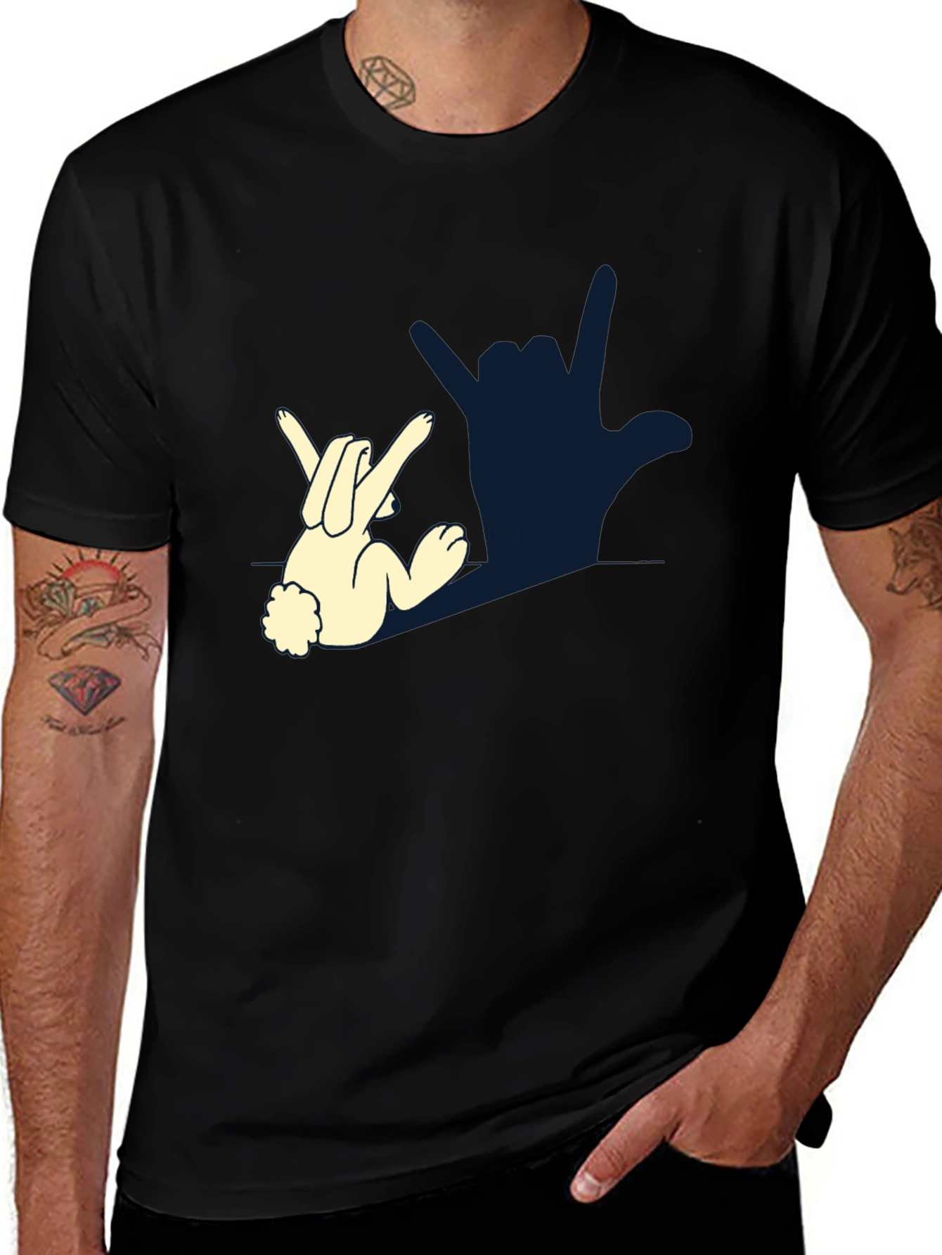 Variant 6 of Funny Bunny I Love You Hand Sign Black T-Shirt