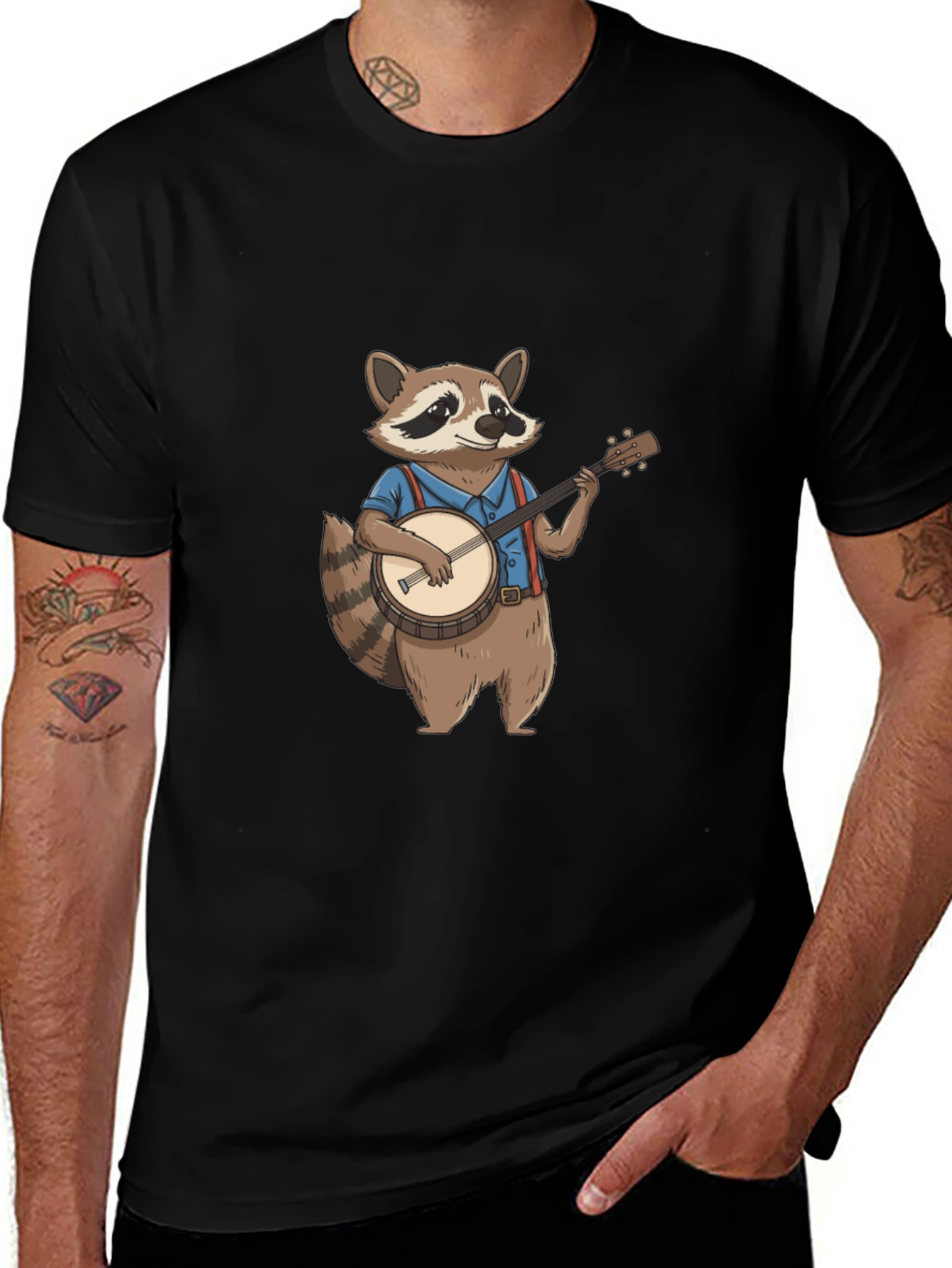 Variant 28 of Raccoon Banjo Player Graphic Tee - Black
