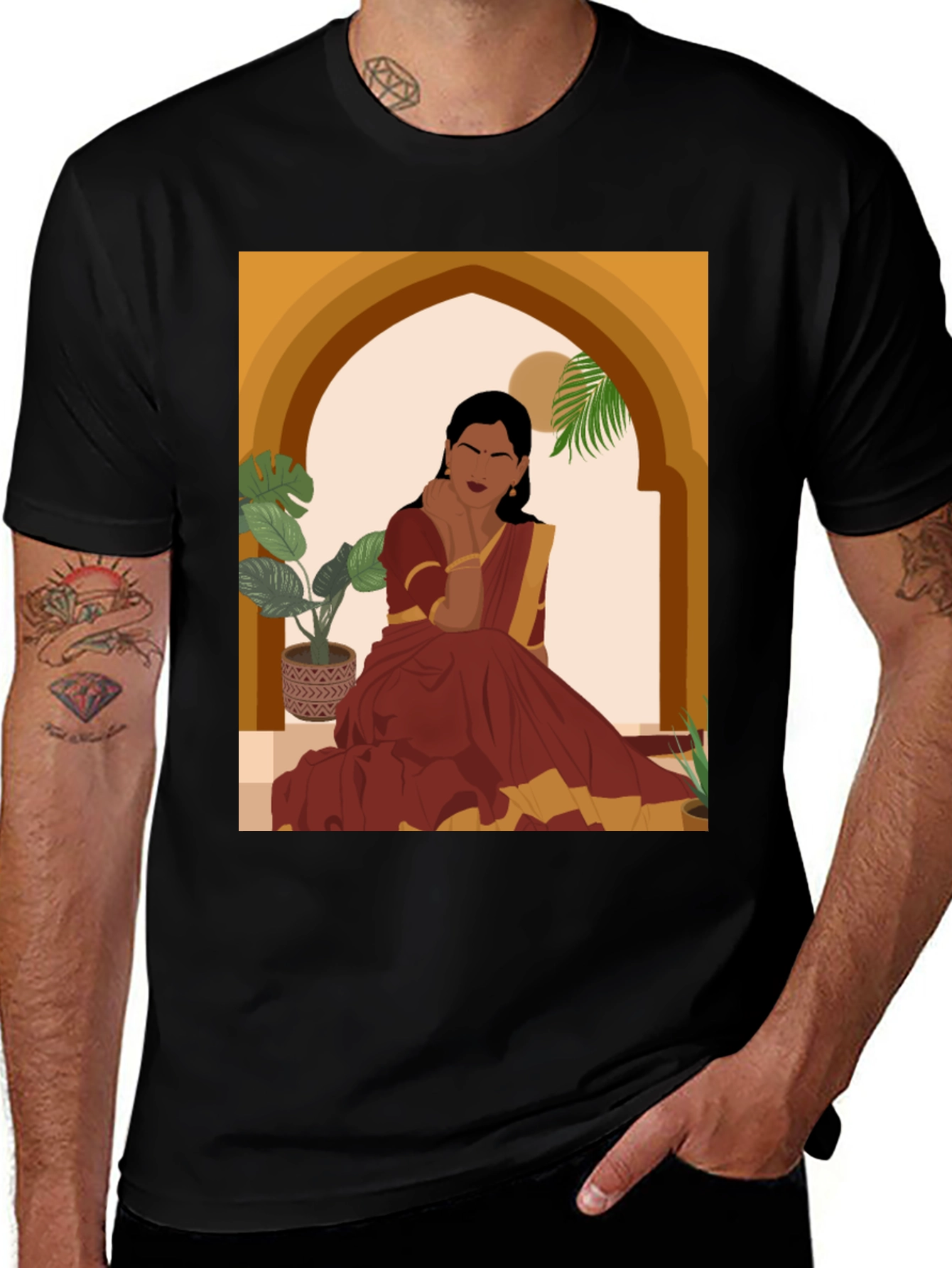 Variant 23 of Elegant Indian Woman T-Shirt - Artistic Design