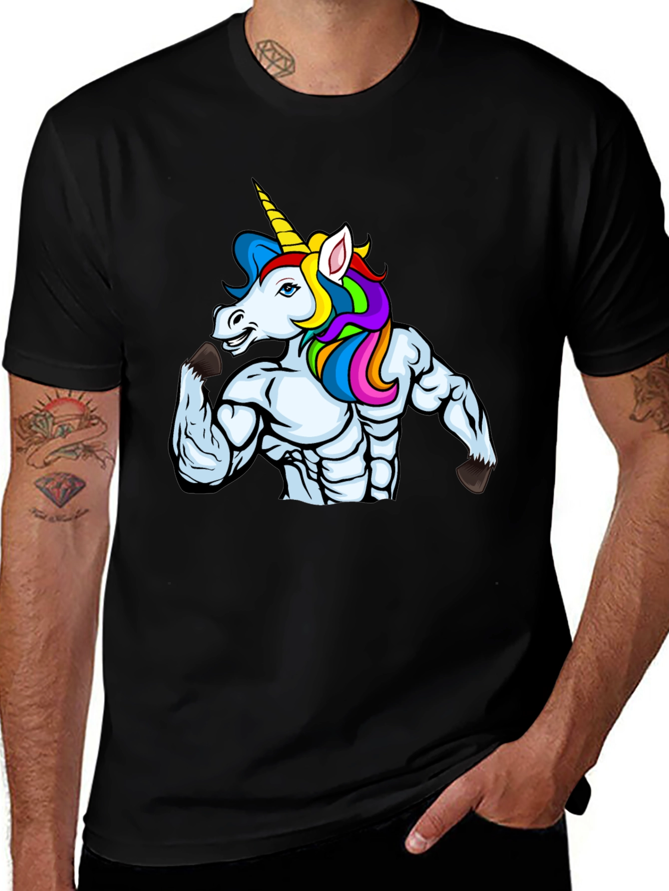 Variant 19 of Muscular Unicorn Graphic Black T-Shirt