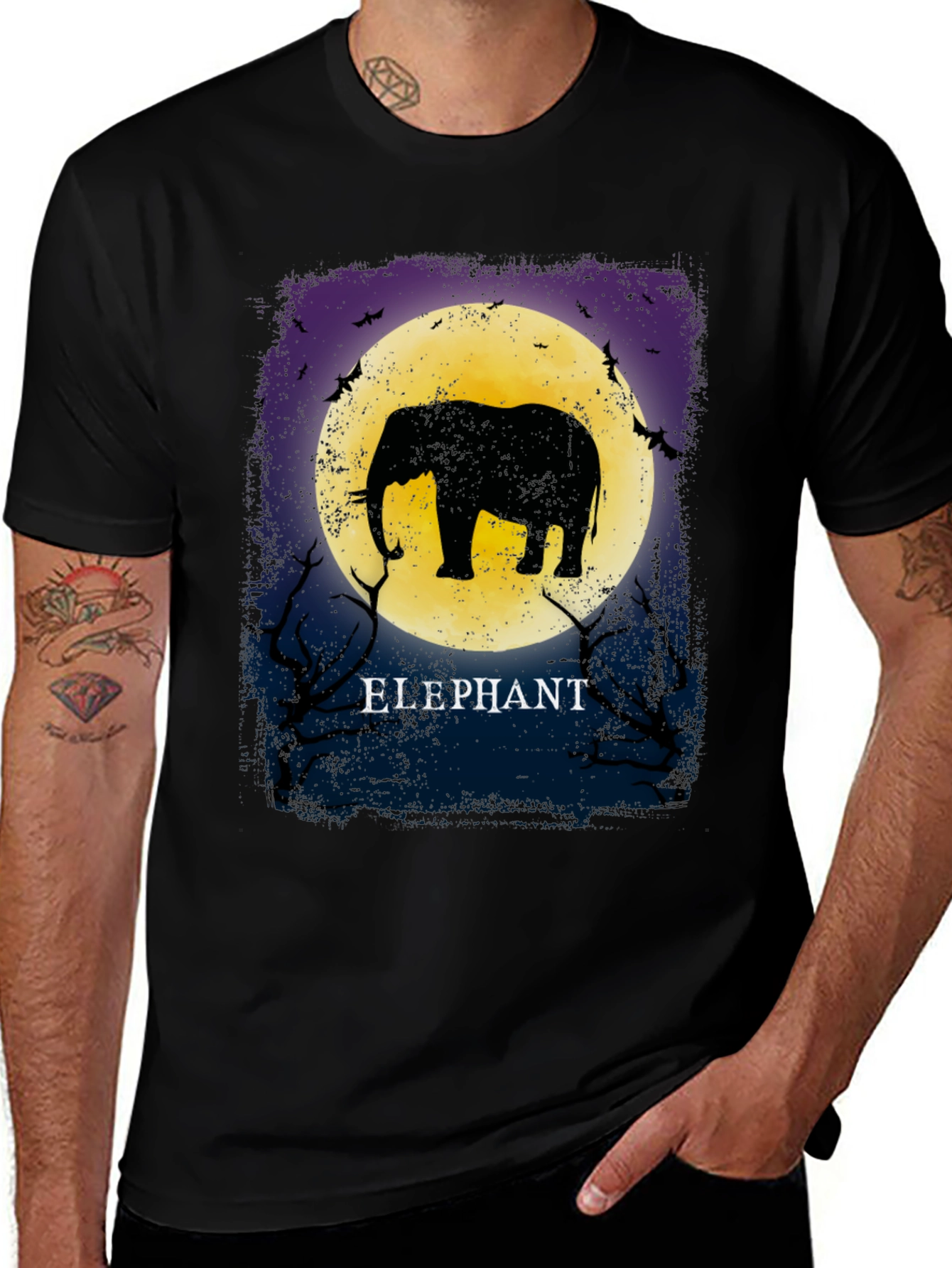 Variant 23 of Elephant Moon Graphic Tee - Unique Silhouette Design