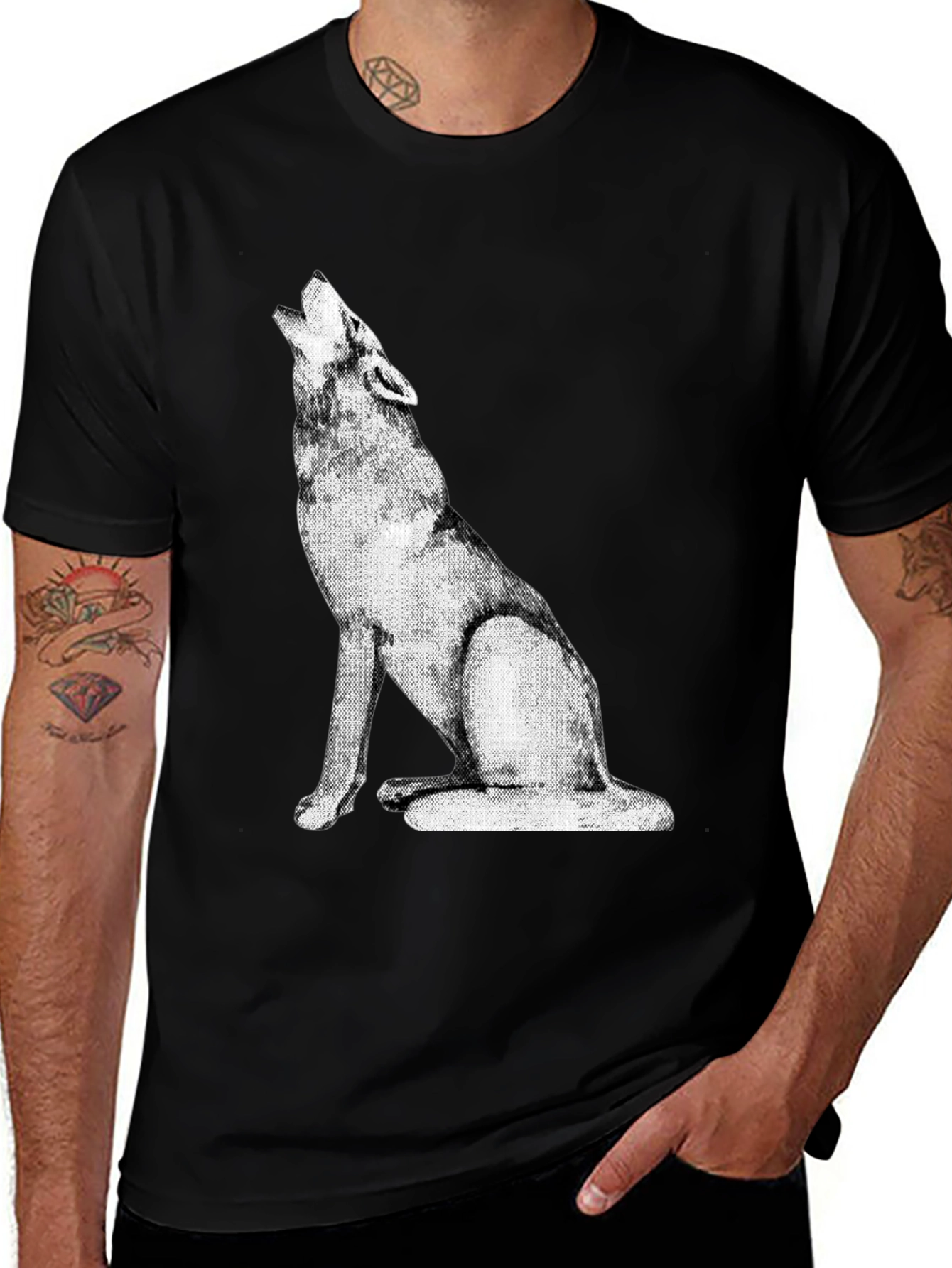 Variant 3 of Wolf Howling Graphic Tee - Black