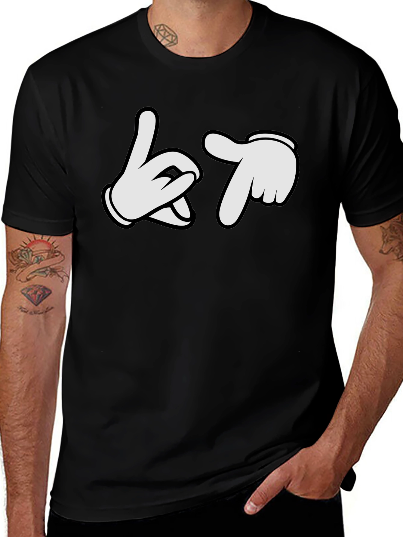 Variant 13 of Cartoon Hands Crew Neck Black T-Shirt