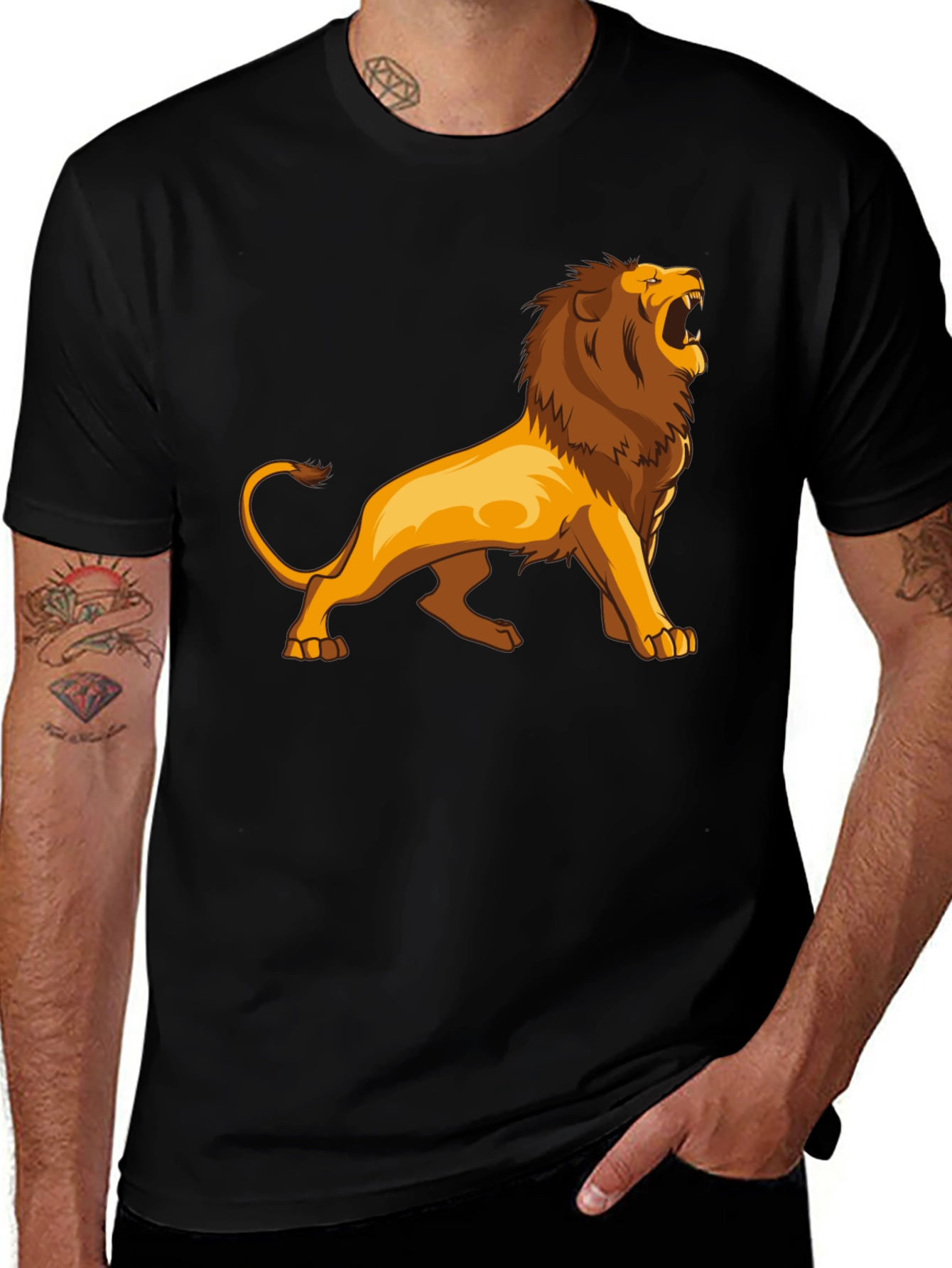 Variant 18 of Lion Graphic Print Black T-Shirt for Men