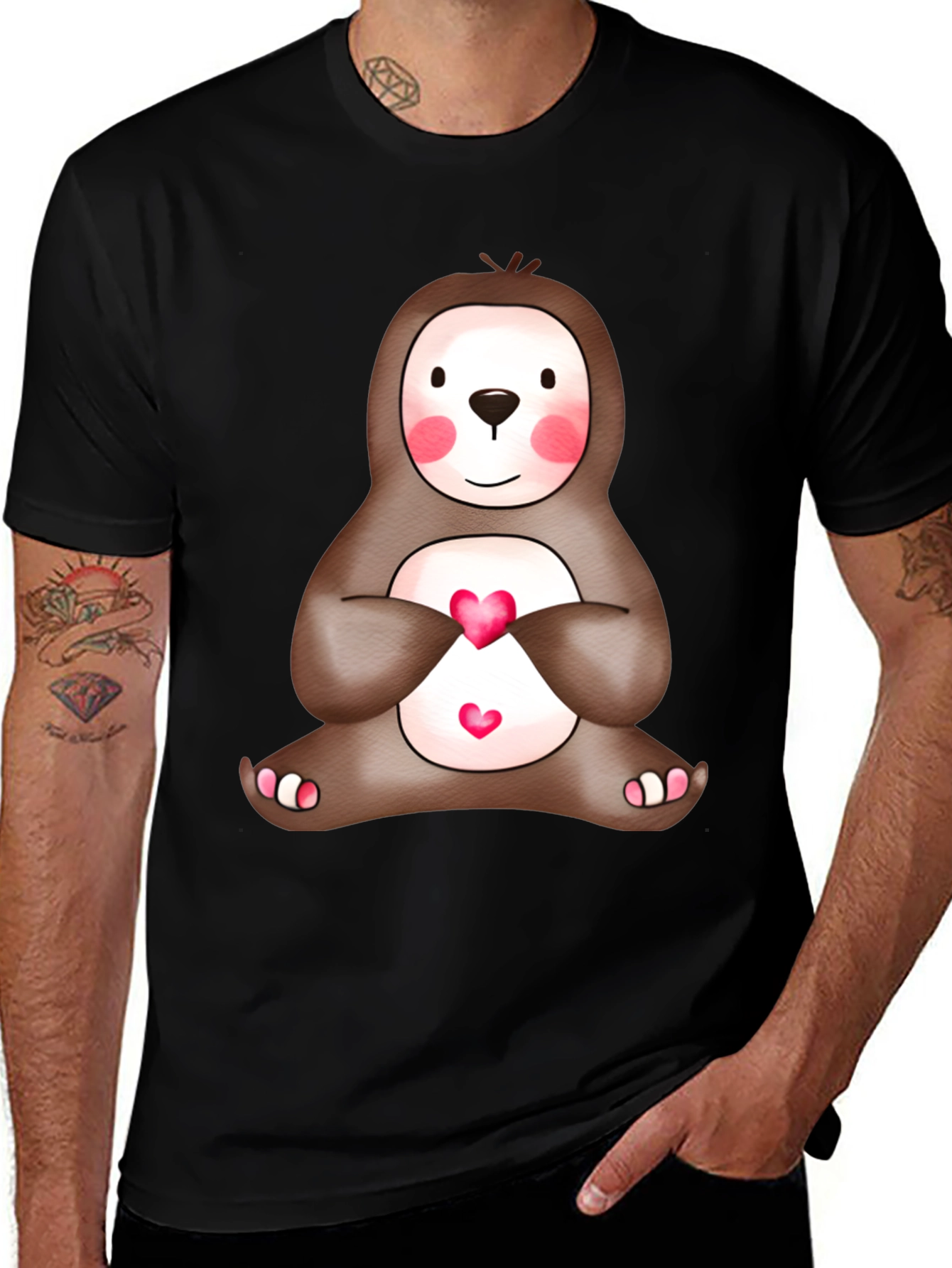 Variant 15 of Cute Sloth Heart T-Shirt - Men's Black Tee