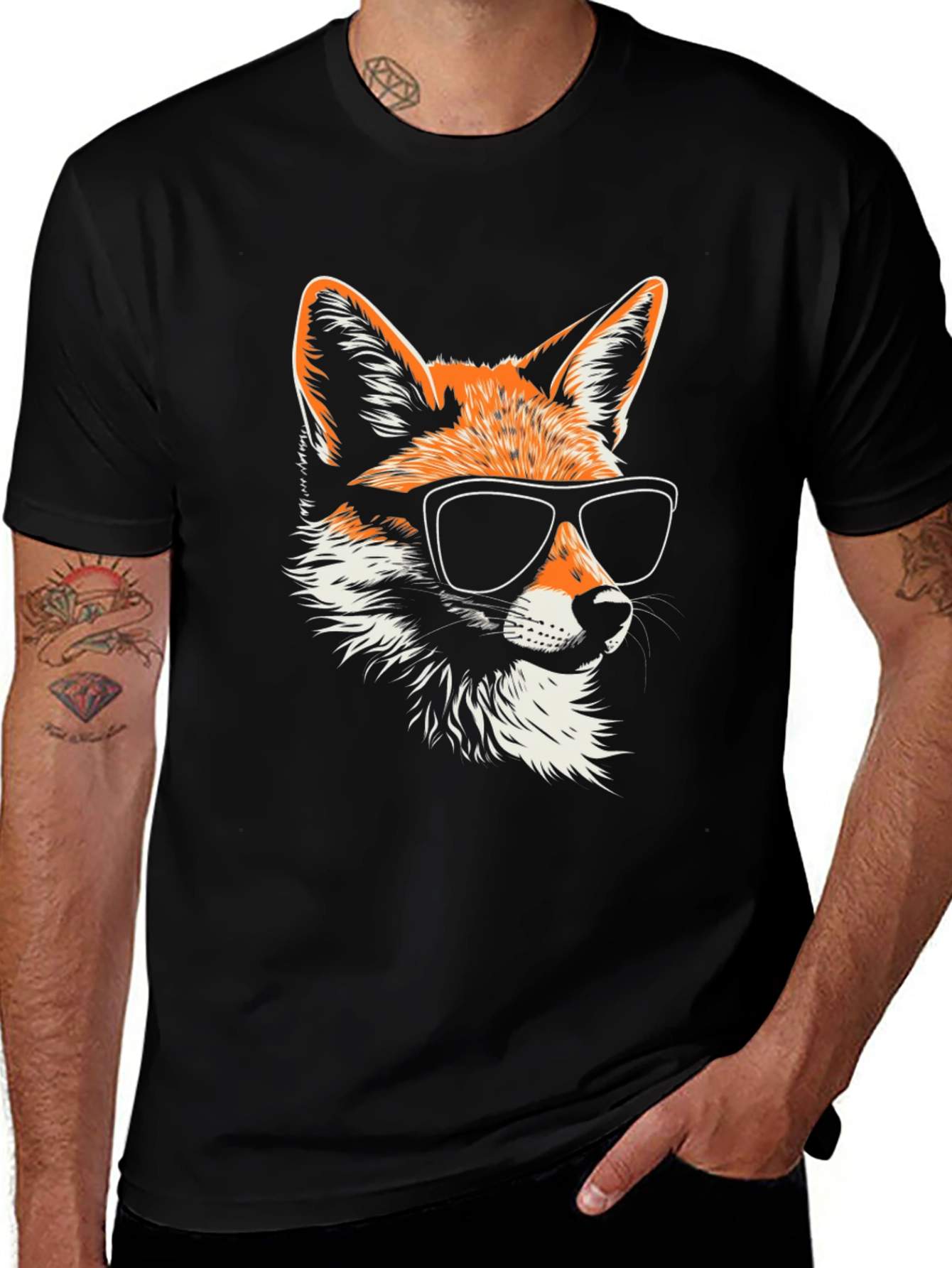 Variant 9 of Cool Fox Graphic Tee - Stylish Black T-Shirt