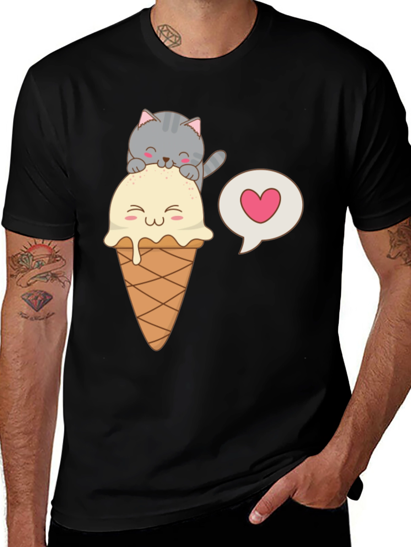 Variant 23 of Cute Cat & Ice Cream Graphic Tee