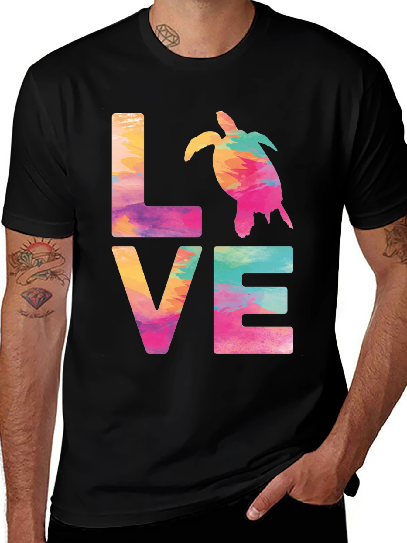Variant 5 of Love Sea Turtle Graphic Tee - Vibrant Watercolor Design