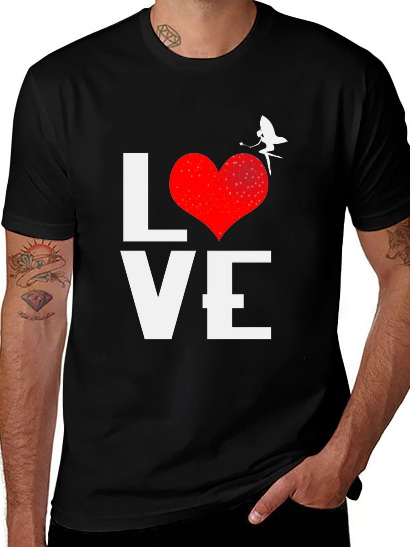 Love Fairy Graphic Tee - Black Cotton Blend Shirt