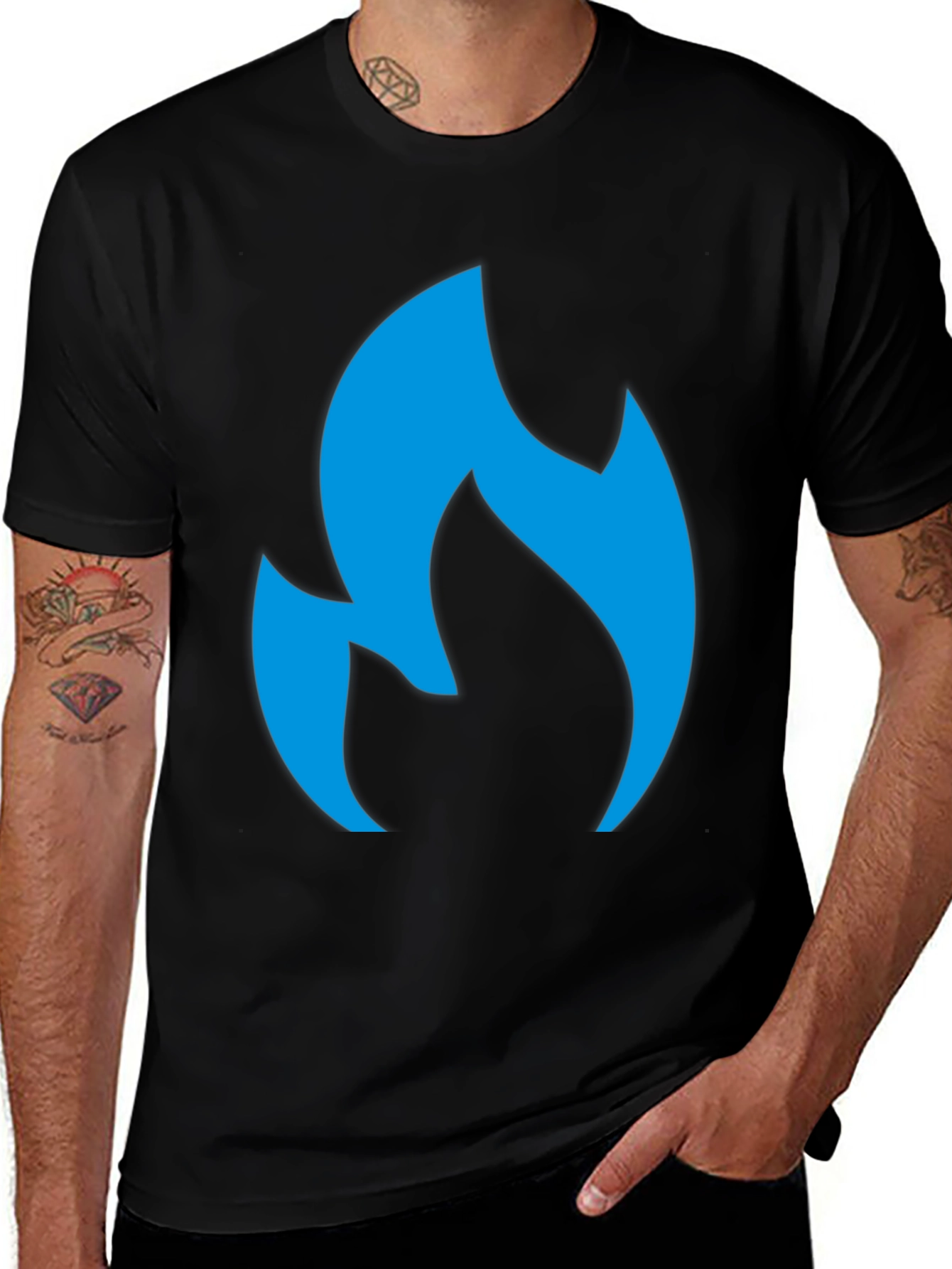 Variant 5 of Men's Black T-Shirt with Blue Flame Graphic