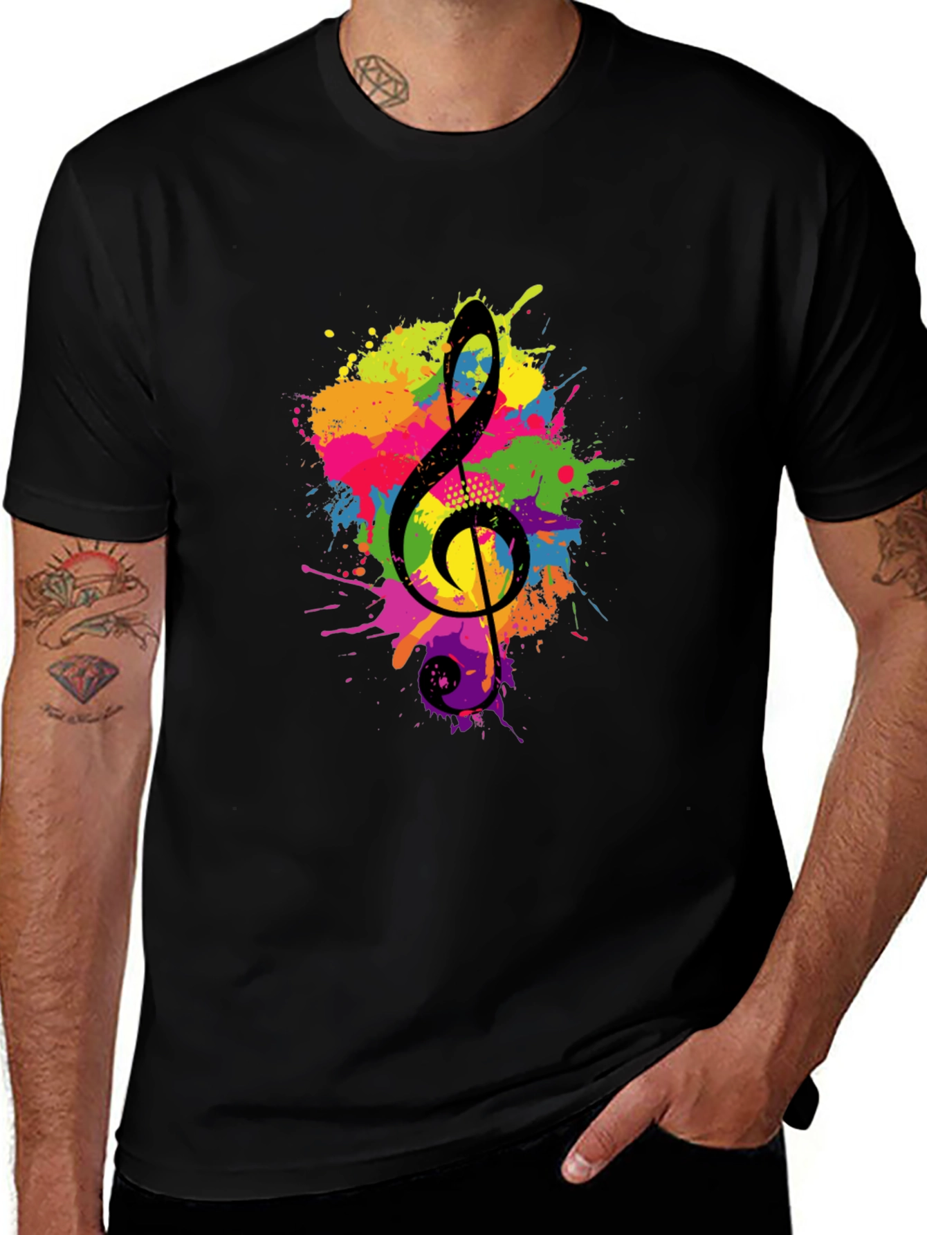 Variant 28 of Treble Clef Splash Graphic Black T-Shirt
