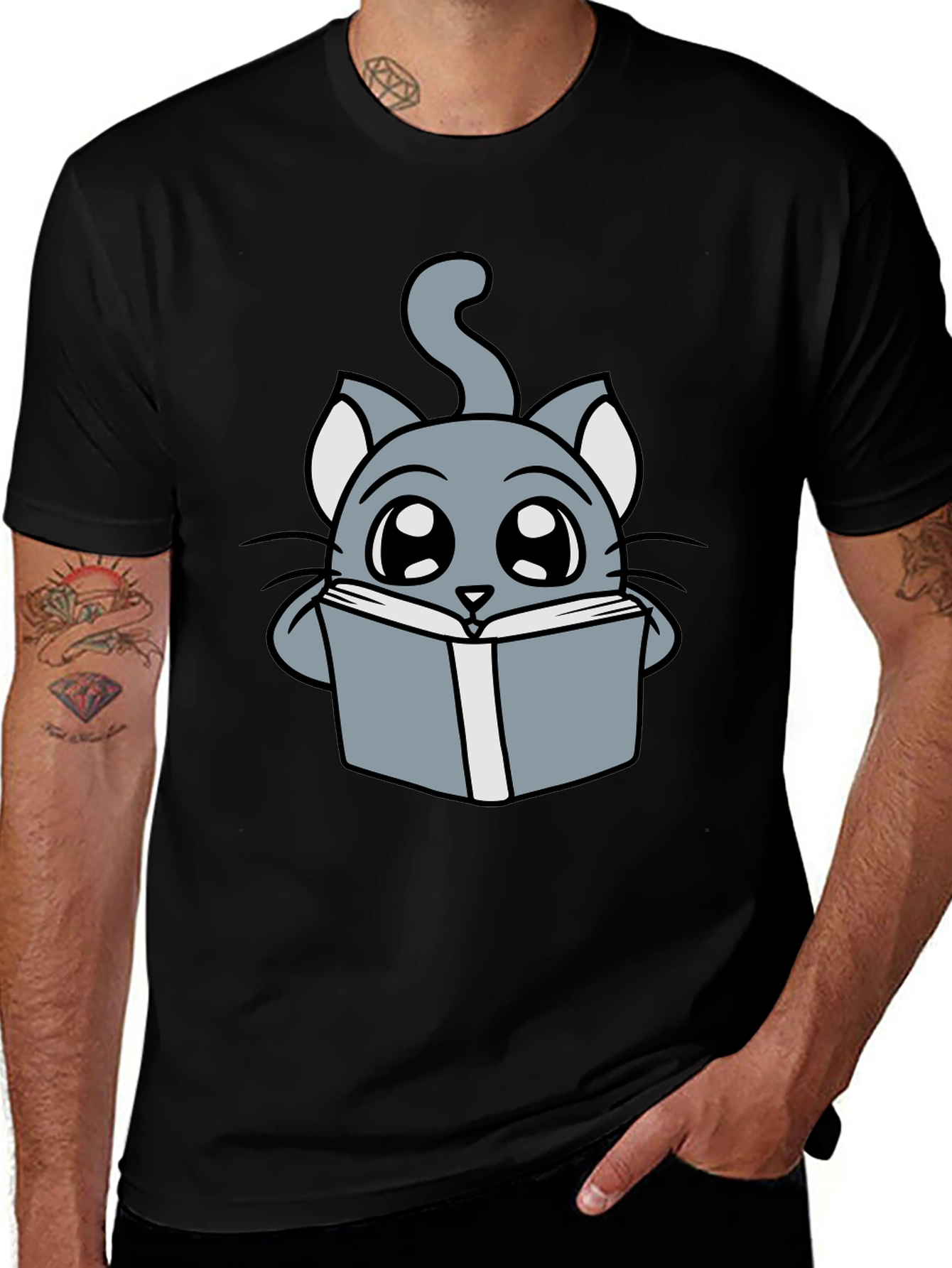 Variant 11 of Cute Cartoon Cat Reading T-Shirt