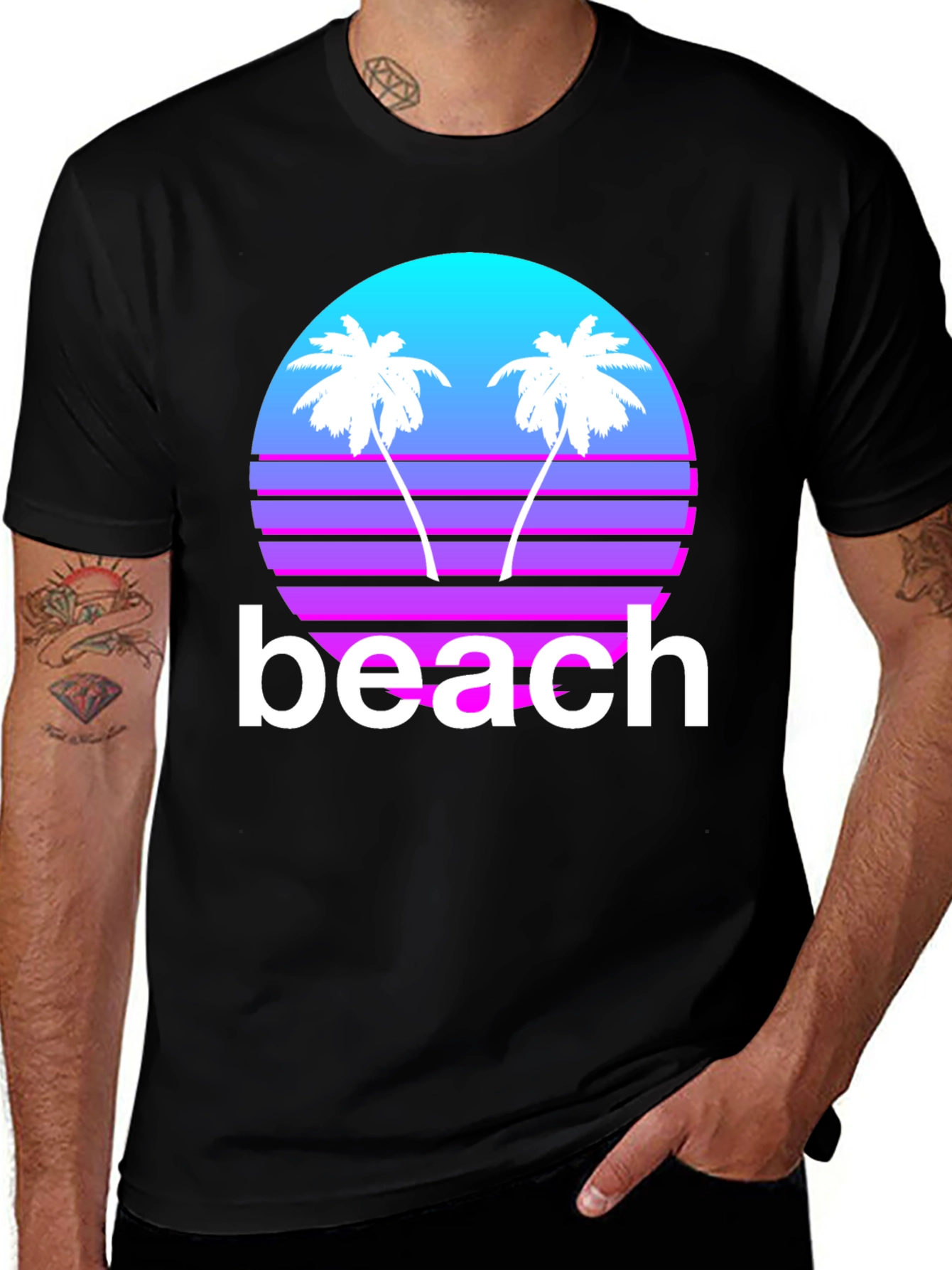 Variant 22 of Retro Beach T-Shirt - Sunset Palms Graphic Tee