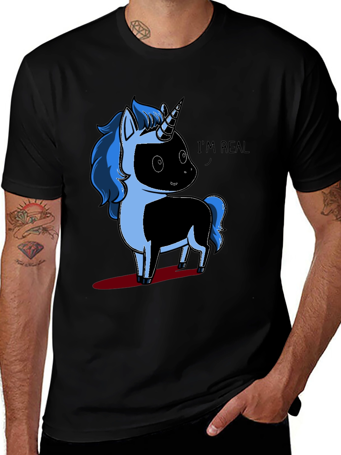 Variant 30 of Unicorn Graphic Tee - Black Cotton Blend Shirt