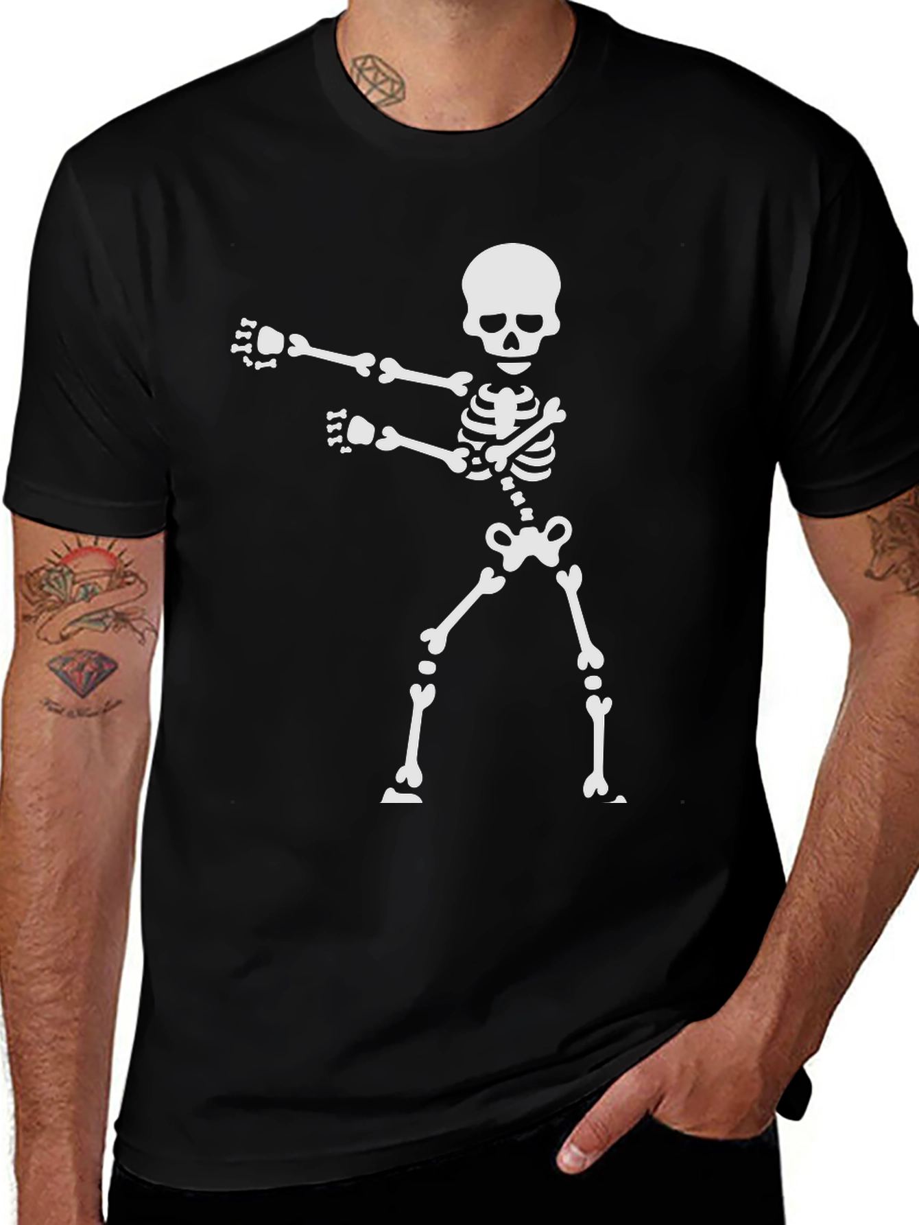 Variant 2 of Skeleton Dab Graphic Tee - Black Halloween Shirt