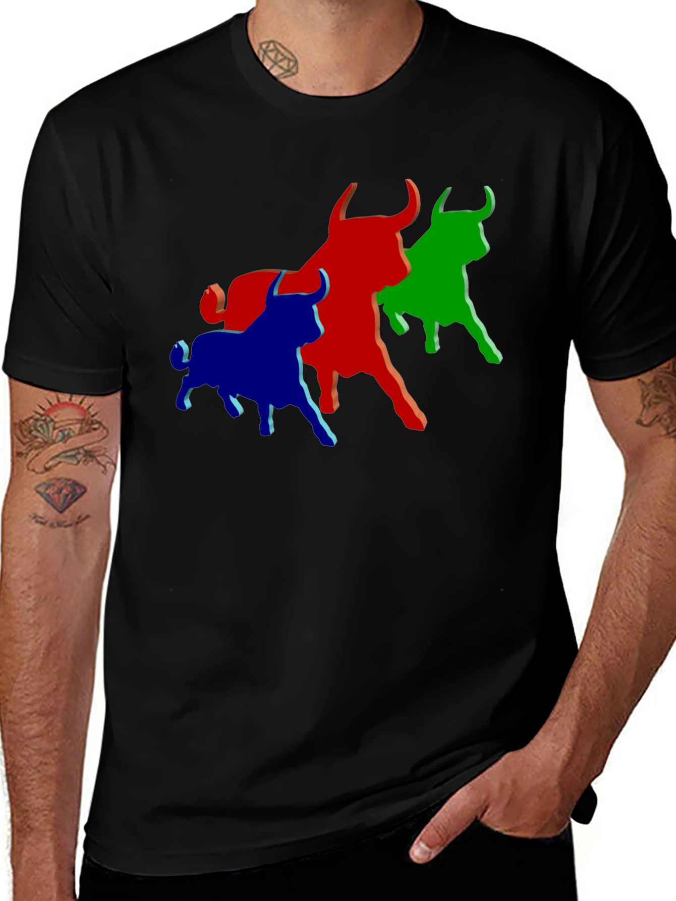 Variant 24 of Bull T-Shirt - Graphic Tee - Red, Blue, Green Bulls