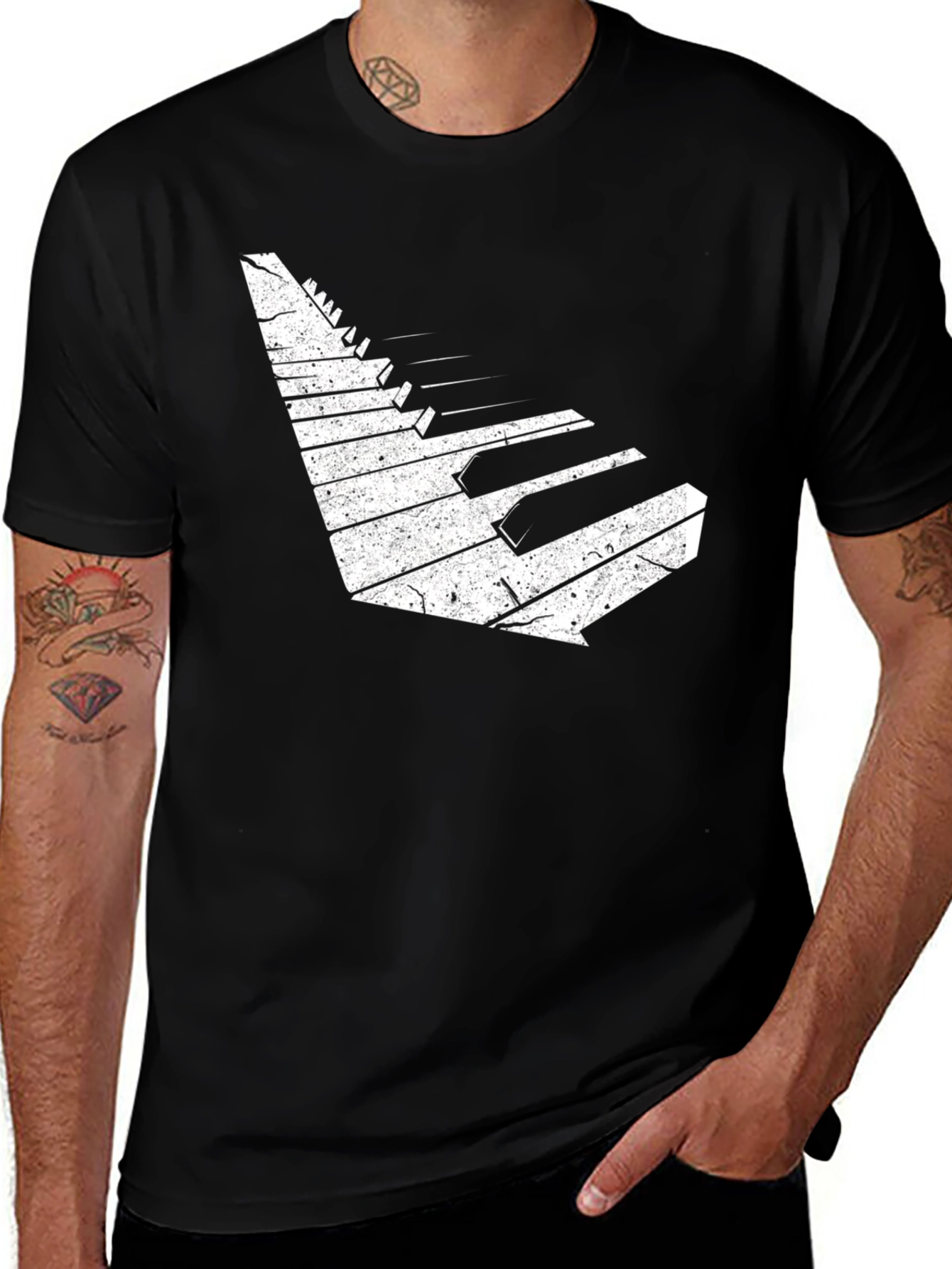 Variant 14 of Piano Keys Graphic Print Men's Black T-Shirt