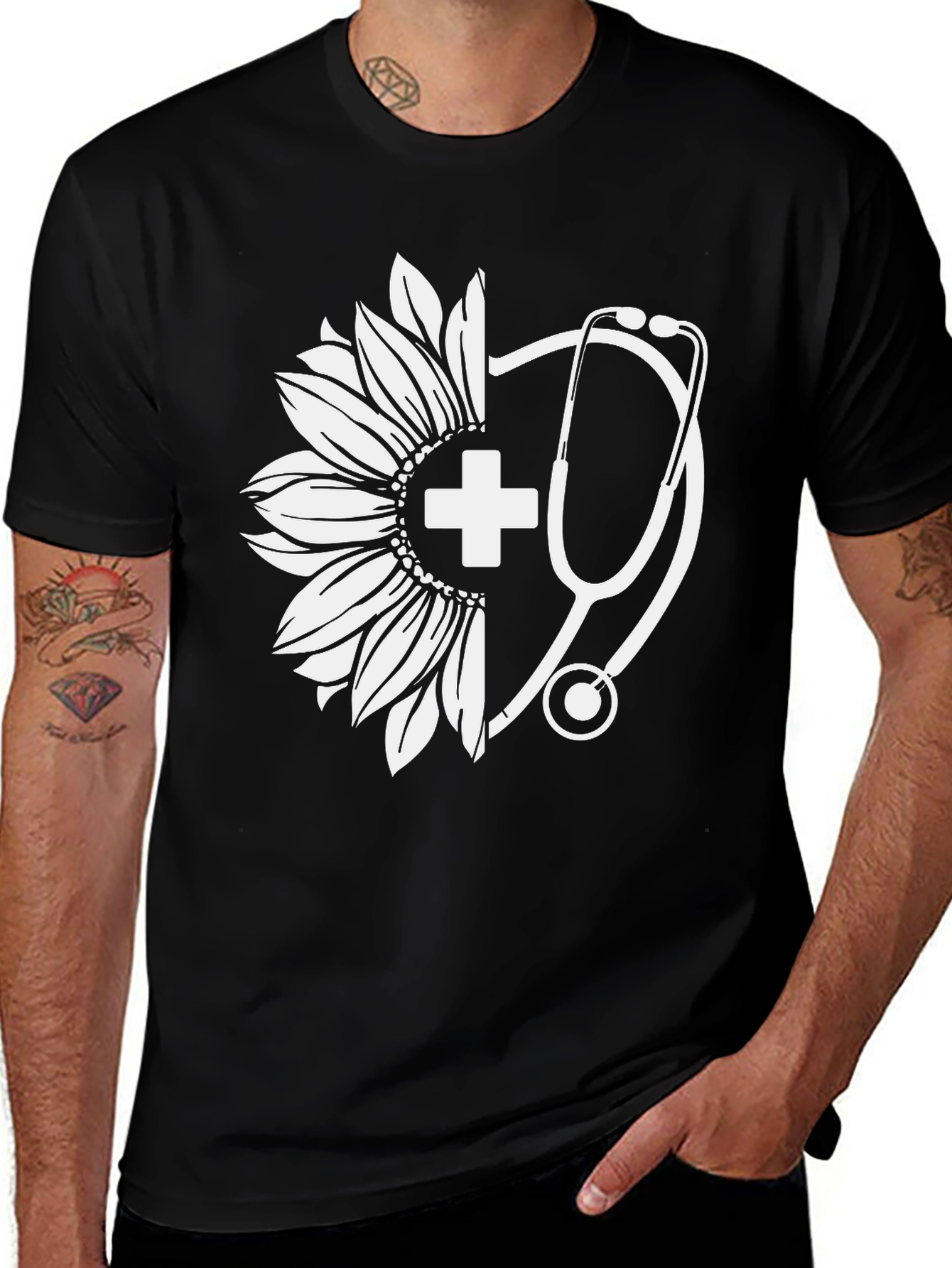 Variant 16 of Nurse Sunflower Stethoscope Graphic T-Shirt