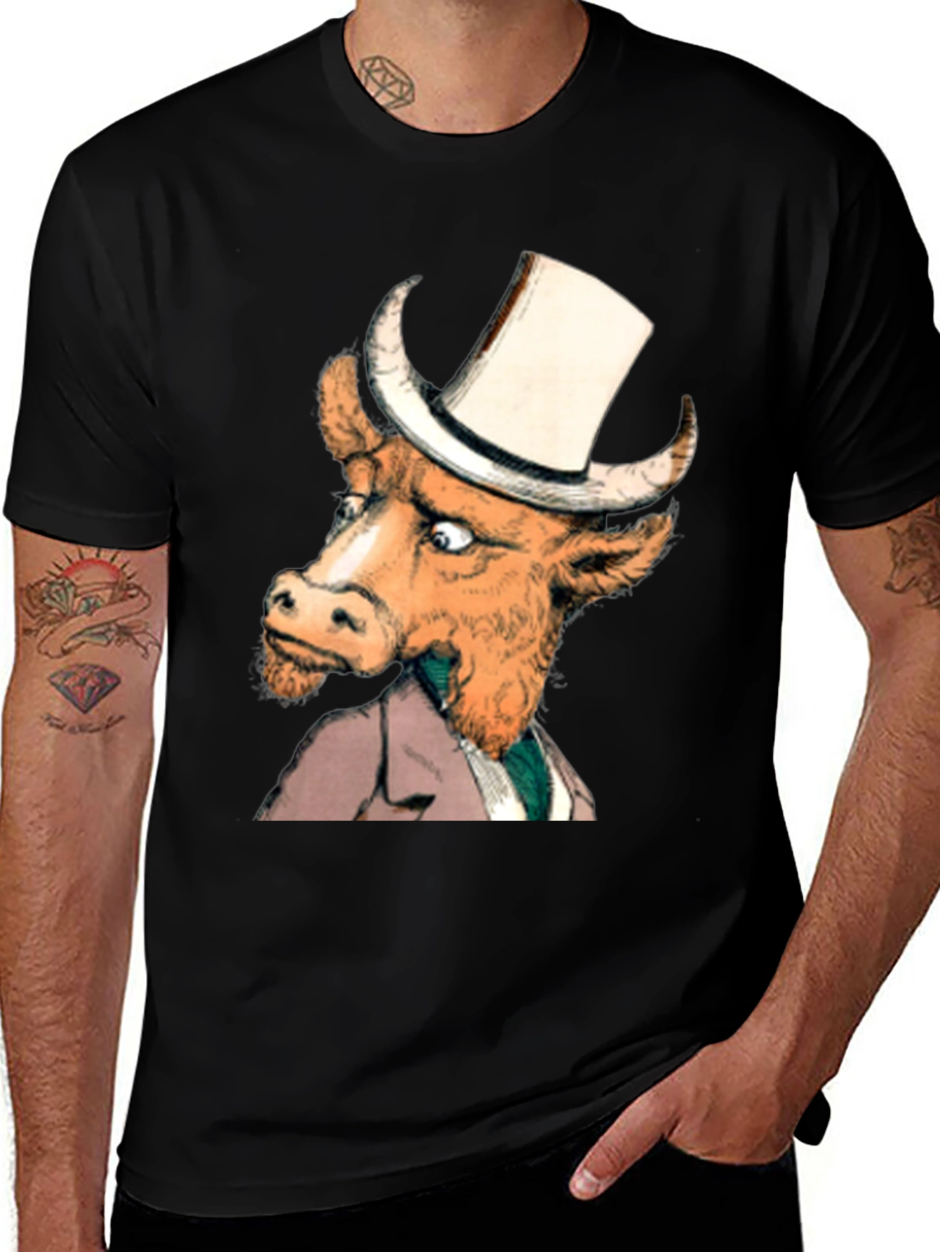Variant 18 of Cow in Top Hat T-Shirt - Whimsical Graphic Tee