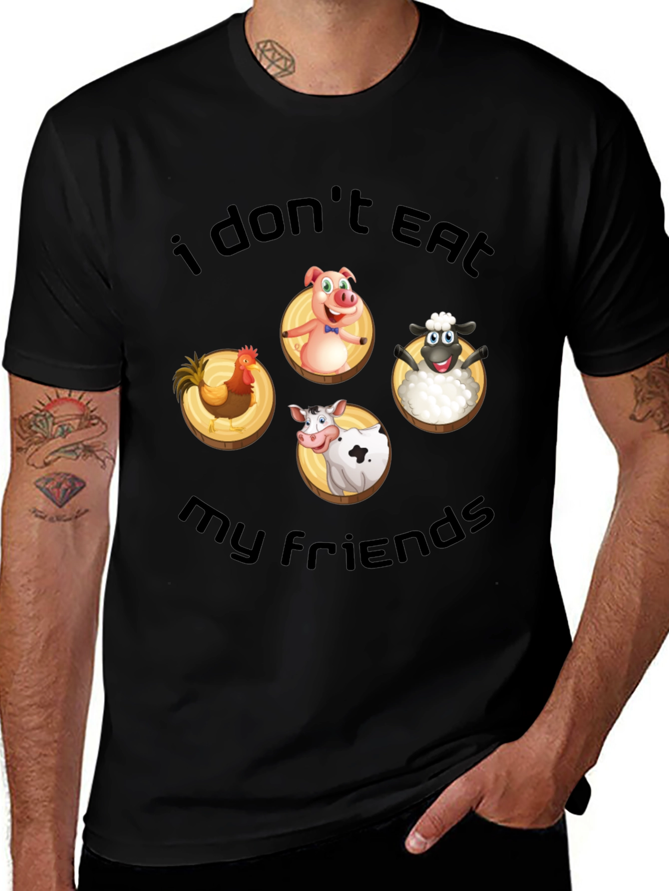 Variant 25 of Vegan T-Shirt: "I Don't Eat My Friends" Animal Design