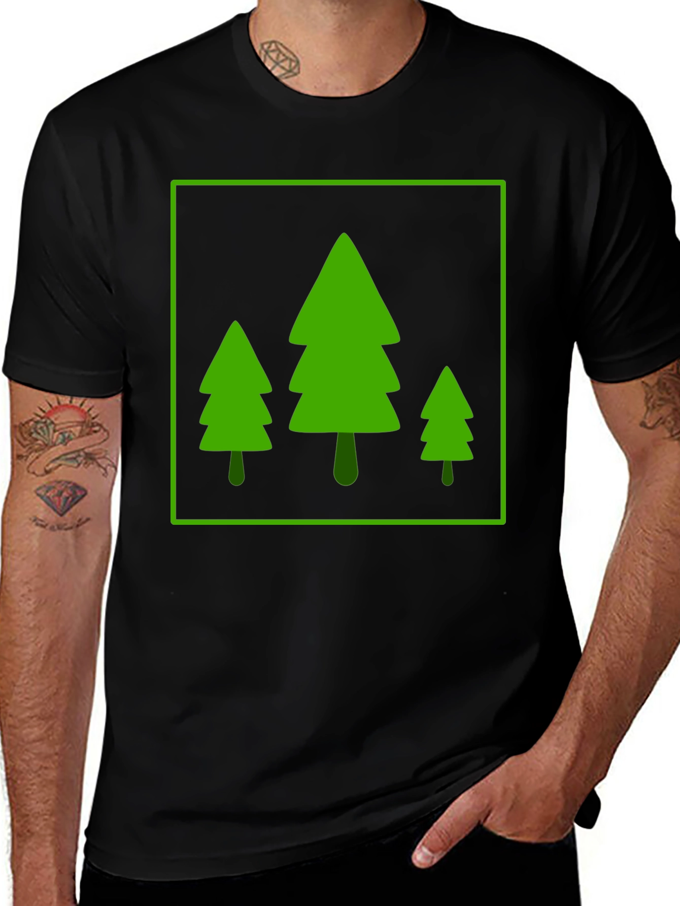 Variant 12 of Trendy Forest Trees Graphic Tee - Black