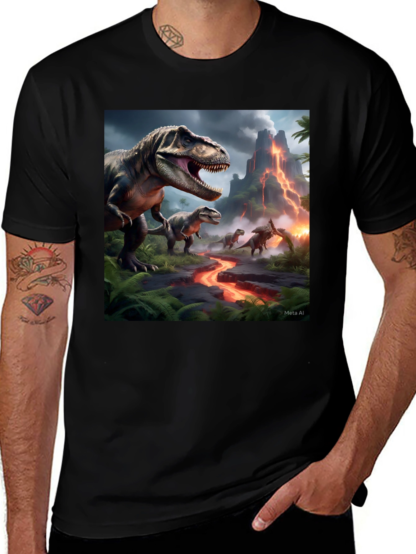 Variant 9 of Dinosaur Graphic Black T-Shirt