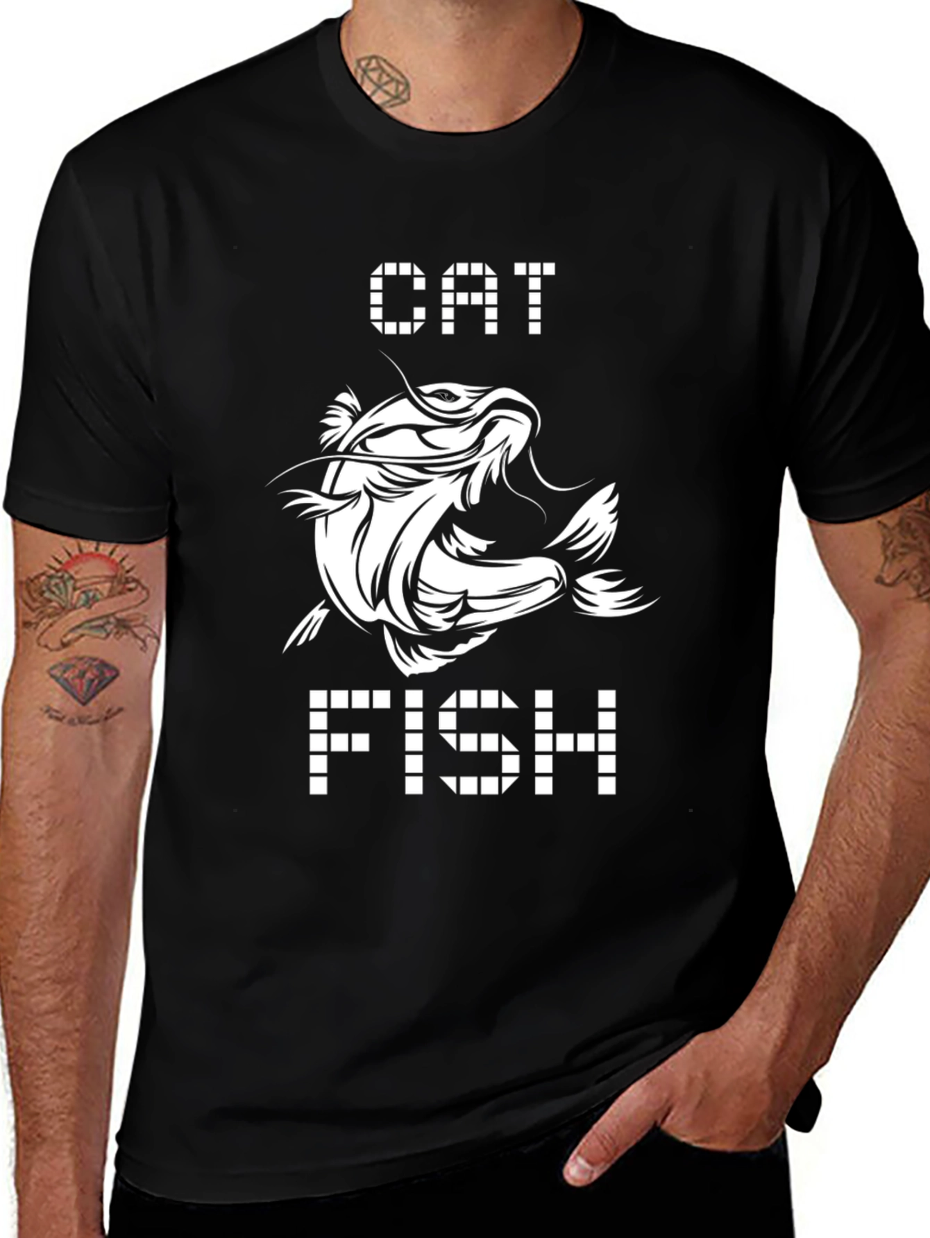 Black Catfish Graphic Print Black T-Shirt main image