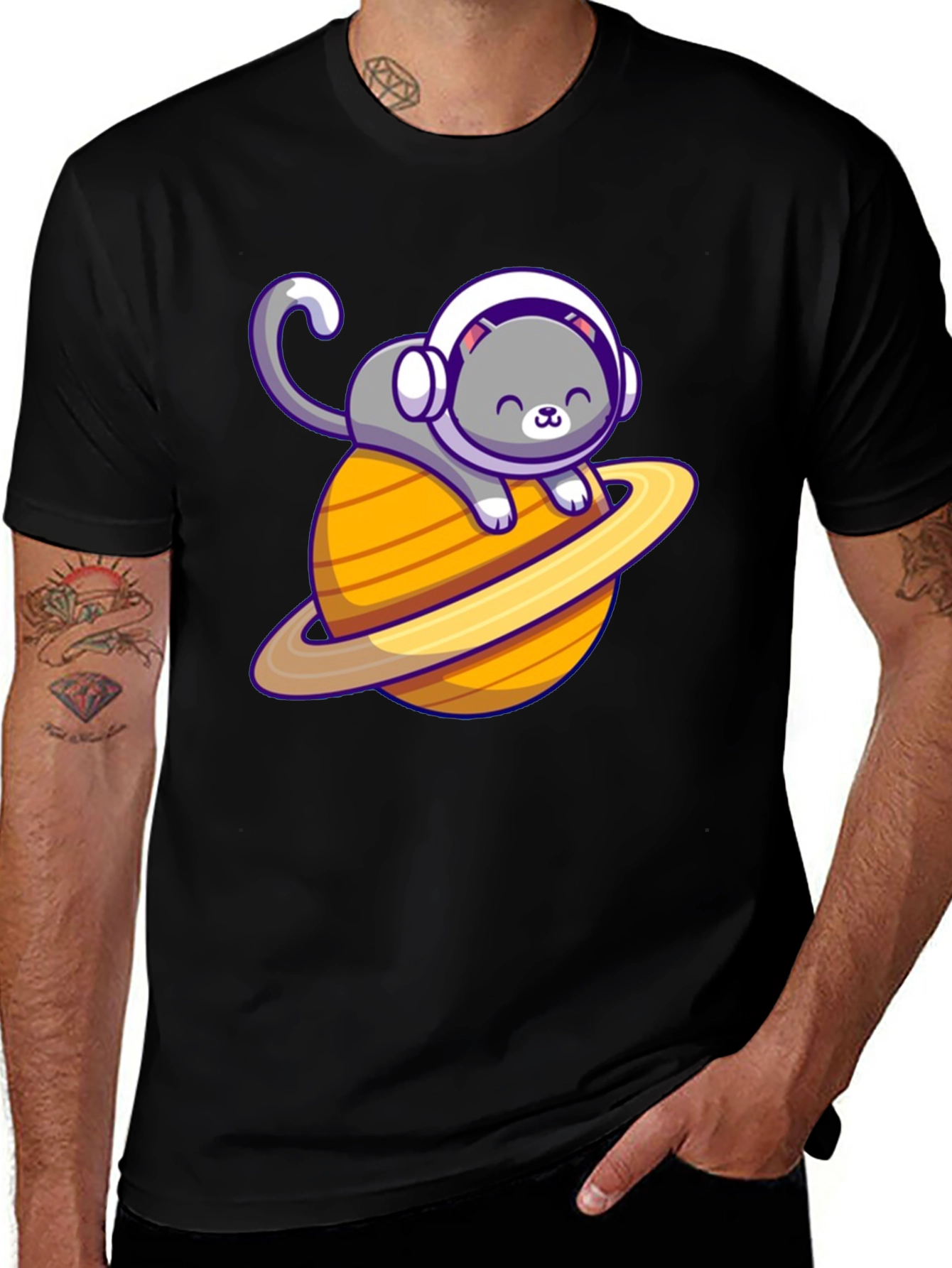 Variant 16 of Space Cat T-Shirt - Saturn Planet