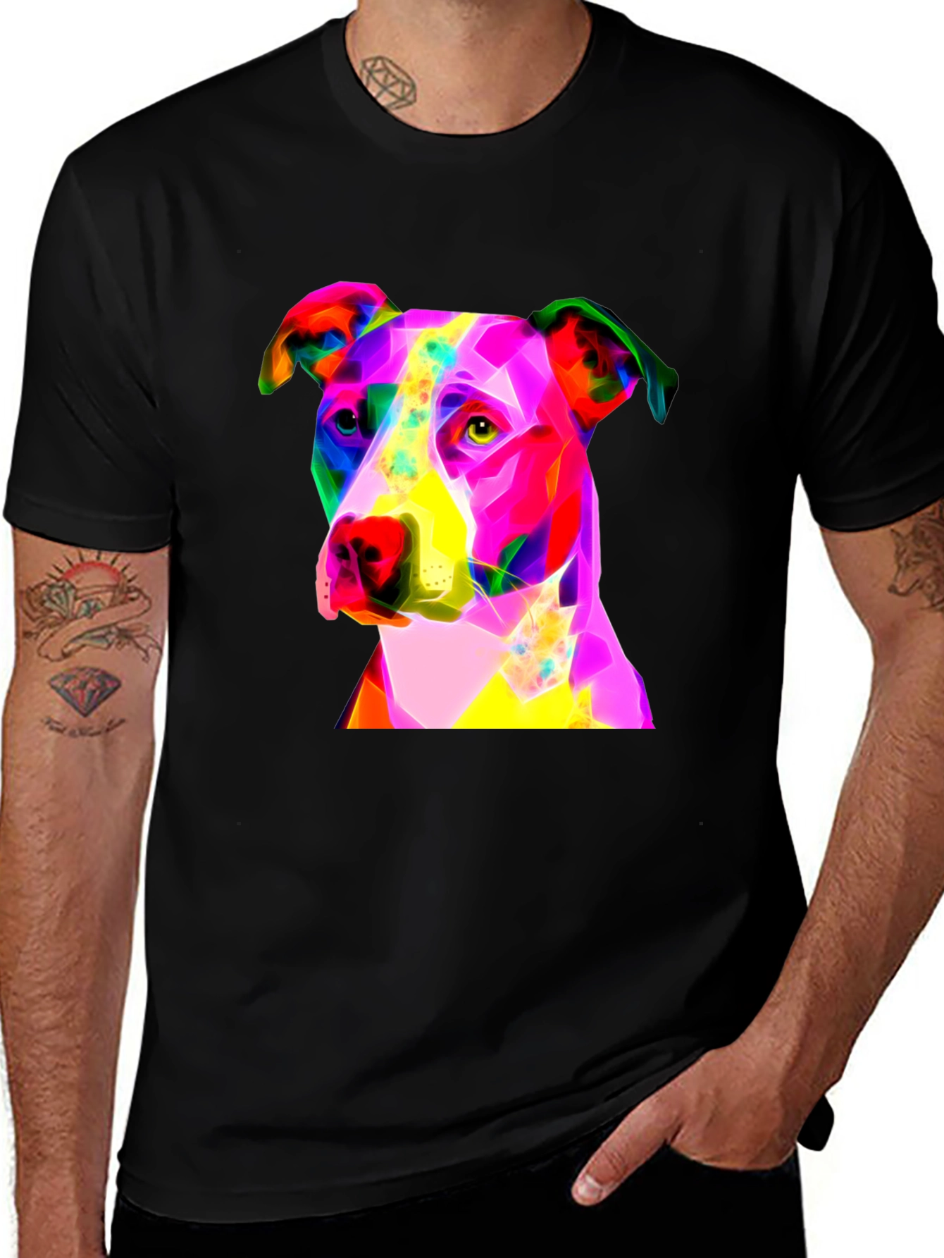 Variant 21 of Vibrant Dog Art Print Black T-Shirt