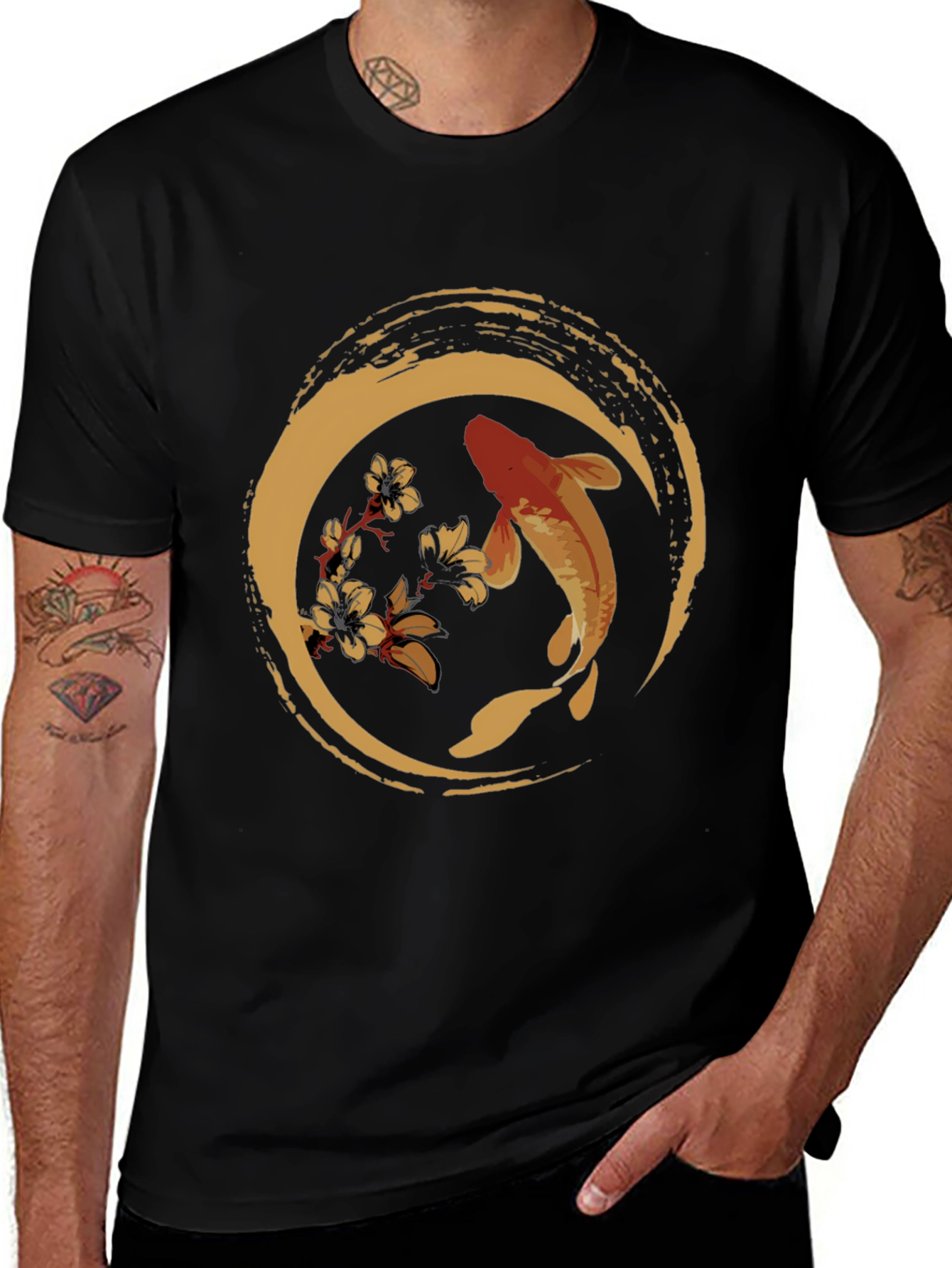 Koi Fish Graphic Tee - Zen Circle Design