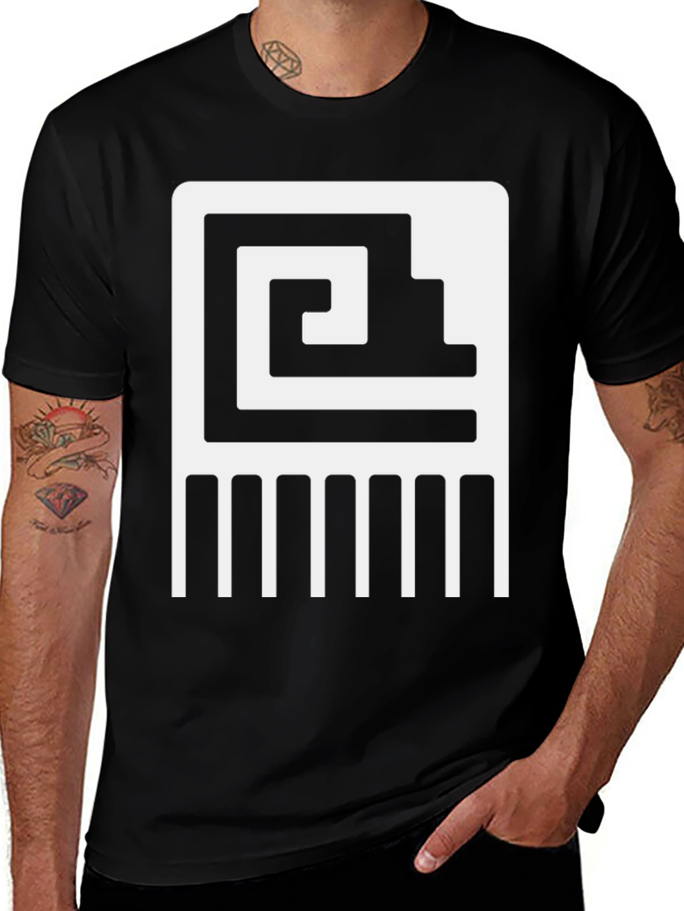 Abstract Aztec Graphic Tee - Black Cotton Casual Shirt