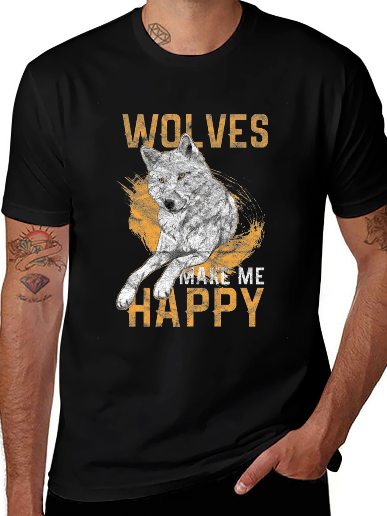 Variant 26 of Wolves Make Me Happy T-Shirt | Cool Wolf Graphic Tee
