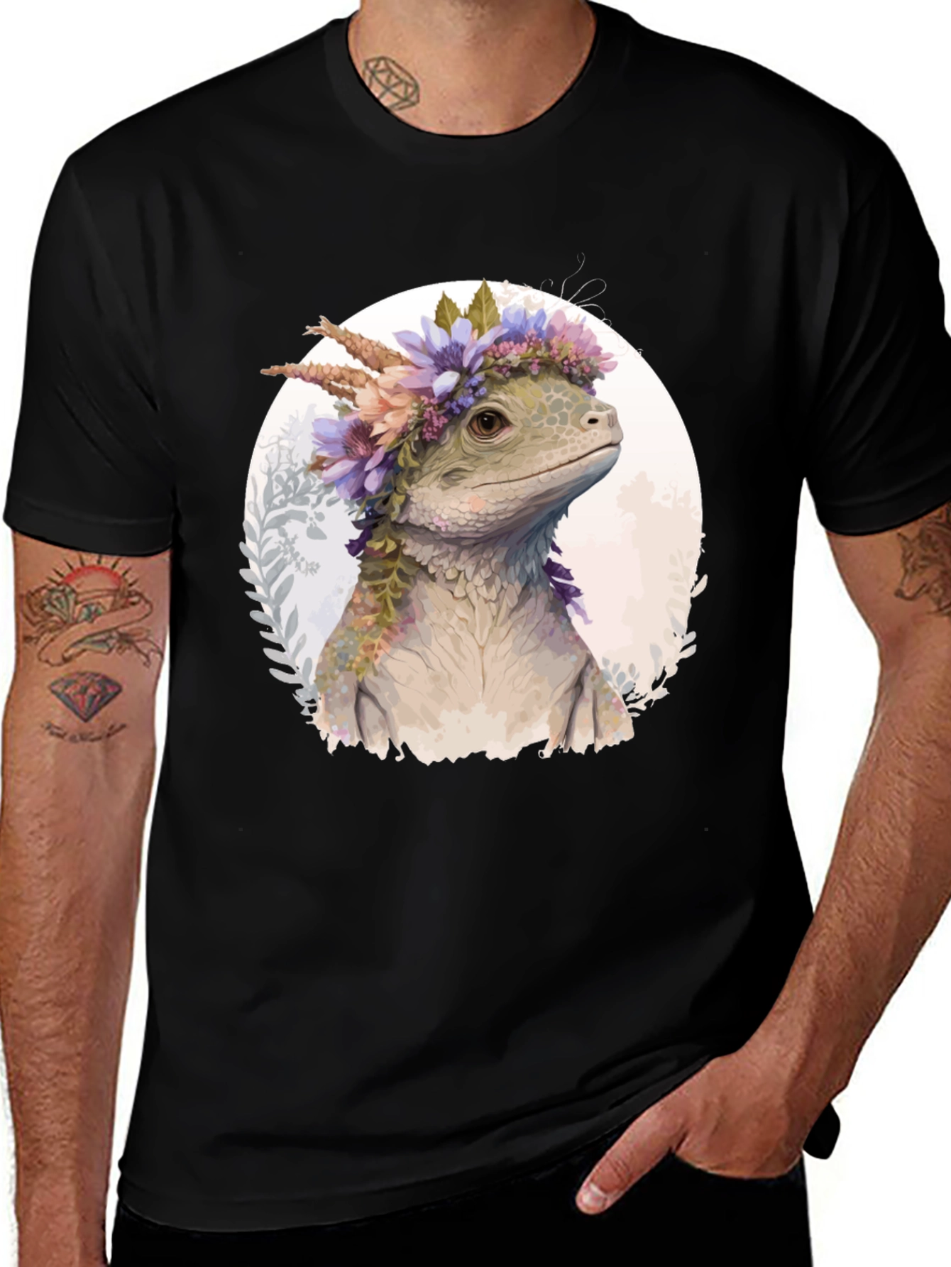 Variant 23 of Floral Crown Lizard Tee - Unique Graphic T-Shirt