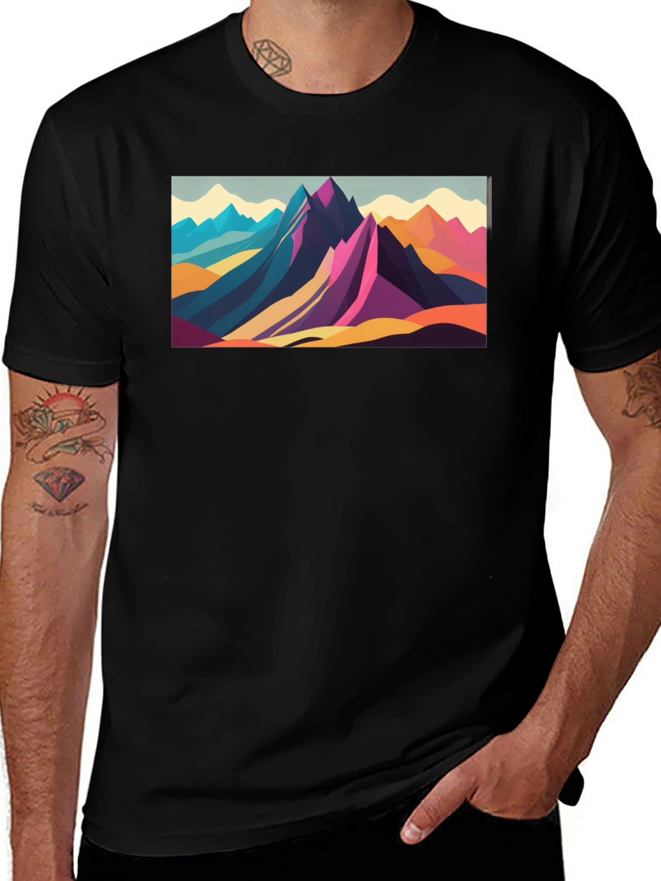 Variant 14 of Geometric Mountain Range Graphic Tee - Black