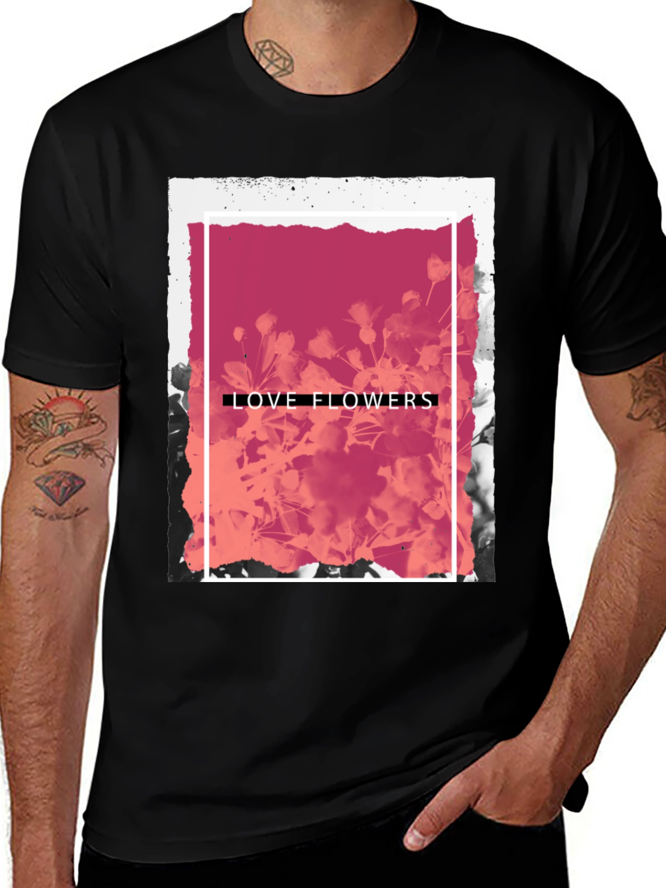 Variant 26 of Love Flowers Graphic Tee - Stylish Men's Black T-Shirt