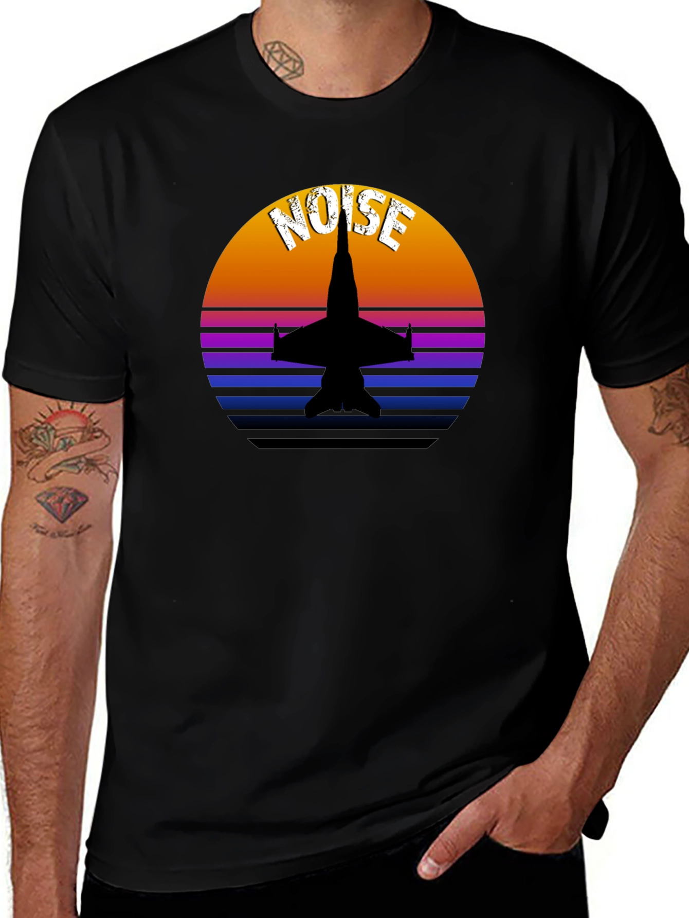 Black Retro Fighter Jet T-Shirt - Noise main image