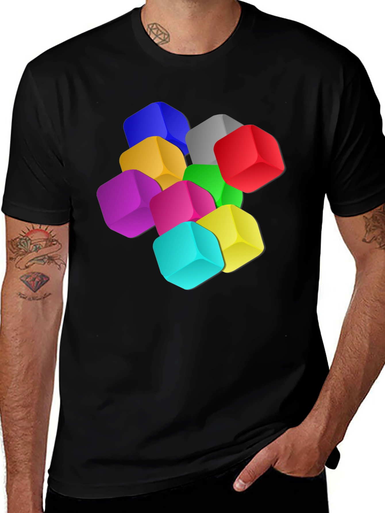 Variant 24 of Colorful Cubes Graphic Black T-Shirt