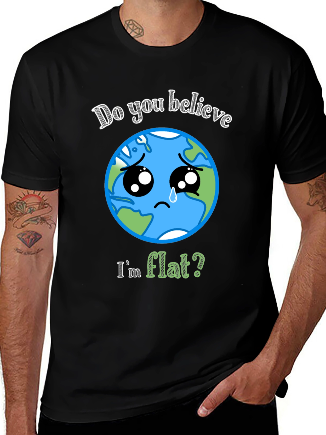 Variant 6 of Flat Earth Believer T-Shirt: Sad Earth Graphic
