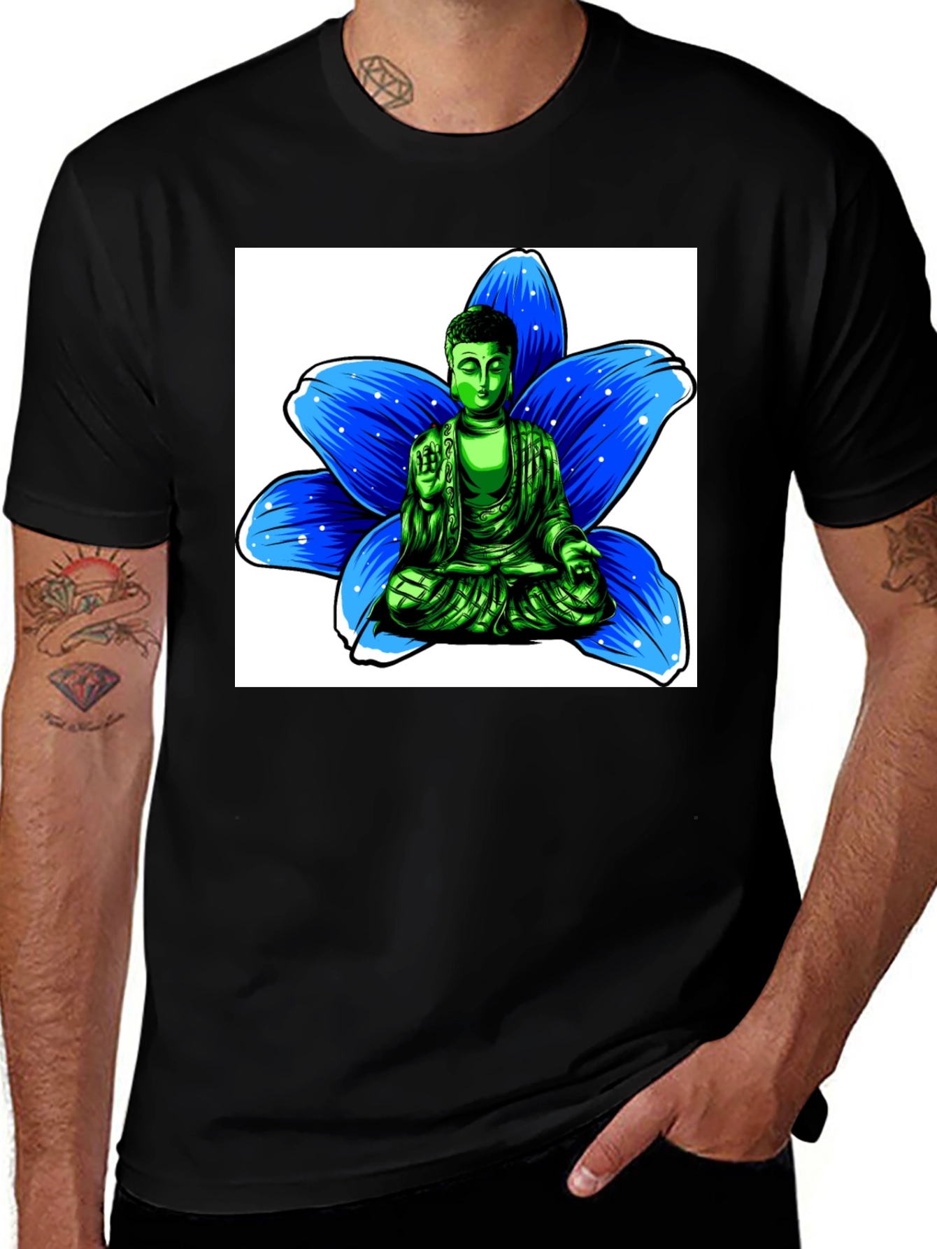 Buddha Blue Lotus Graphic Tee - Spiritual Style