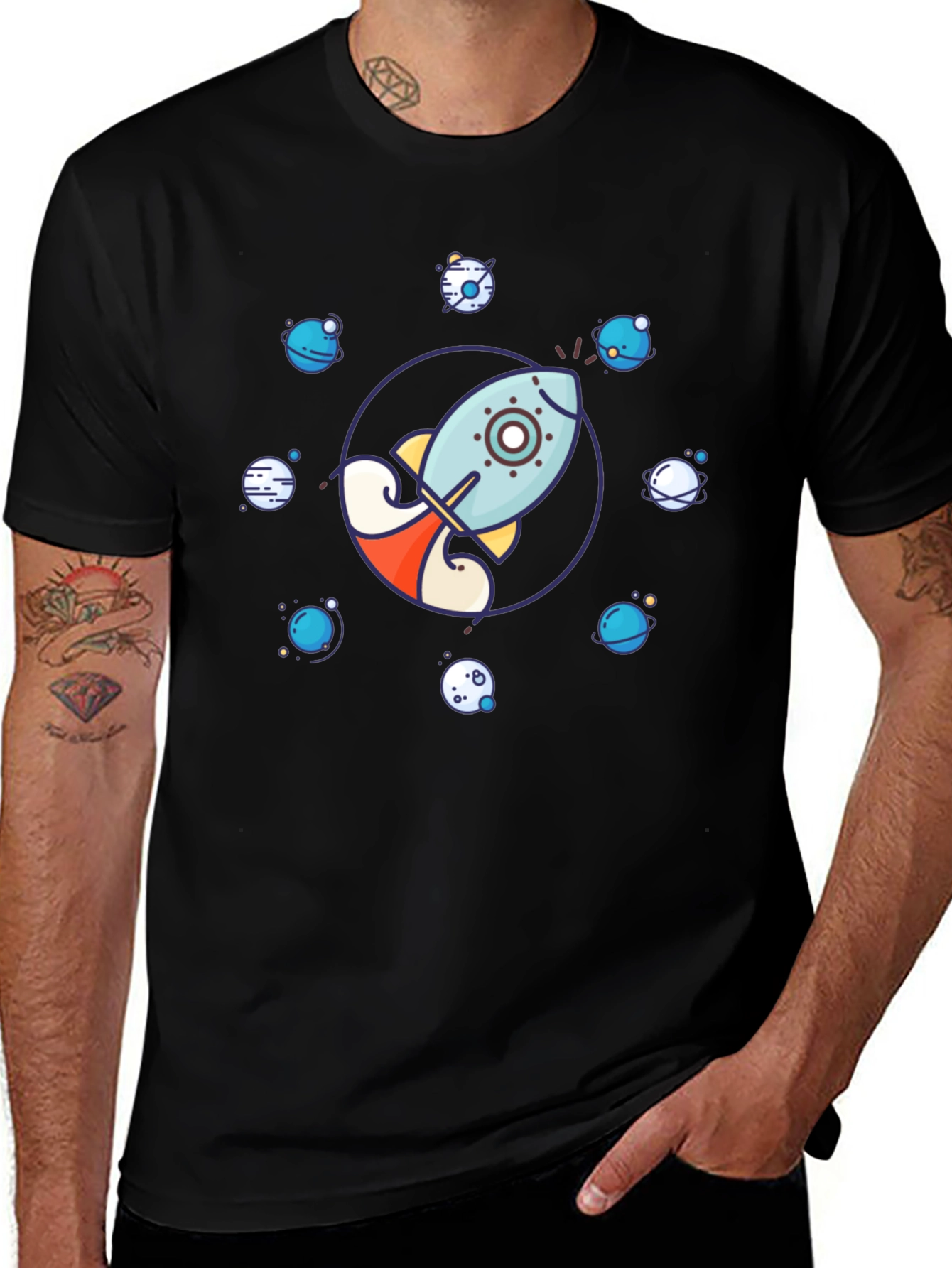 Variant 5 of Rocket & Planets Graphic Tee - Space Adventure