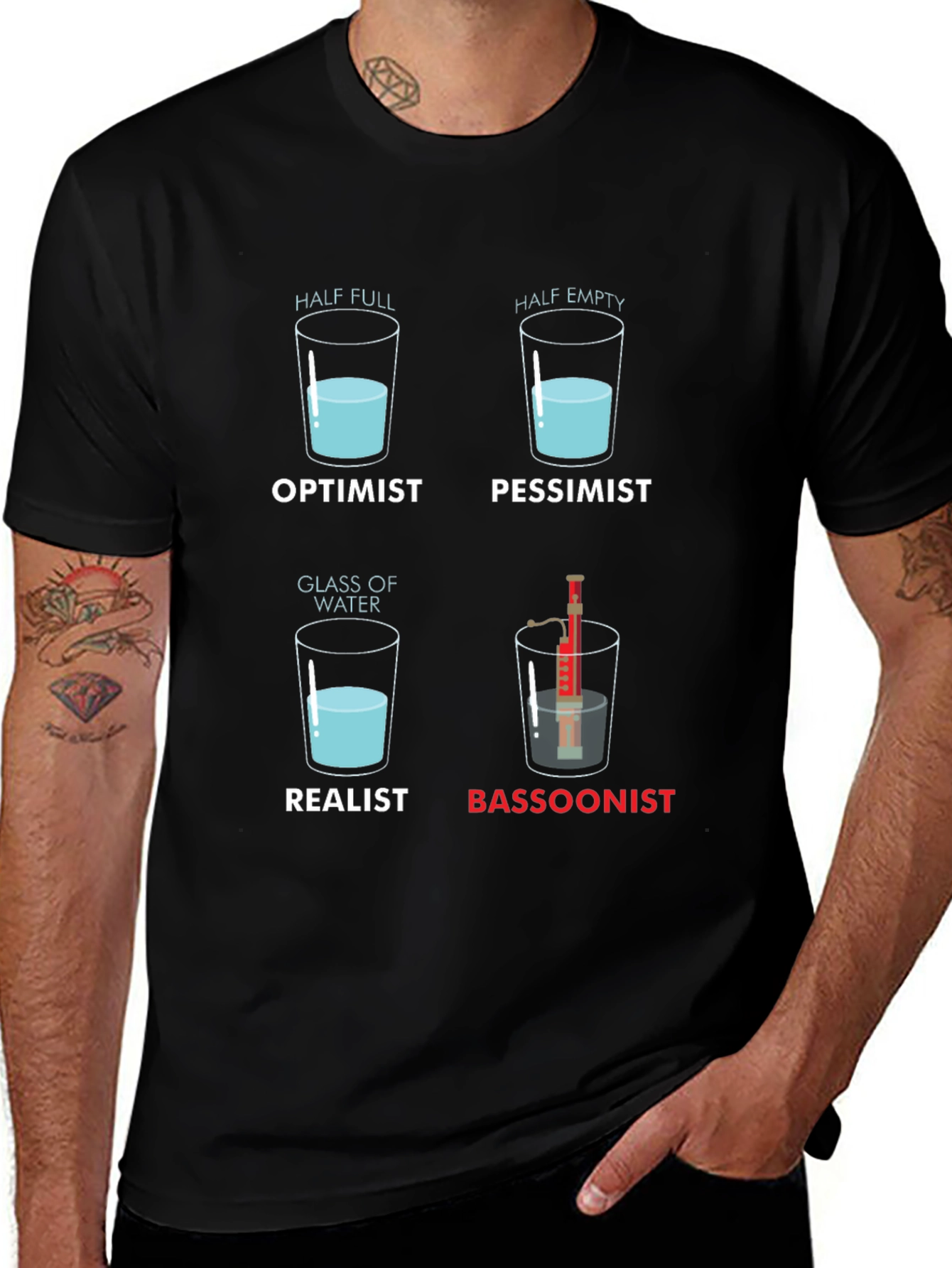 Variant 8 of Bassoonist T-Shirt - Half Full Glass Humor