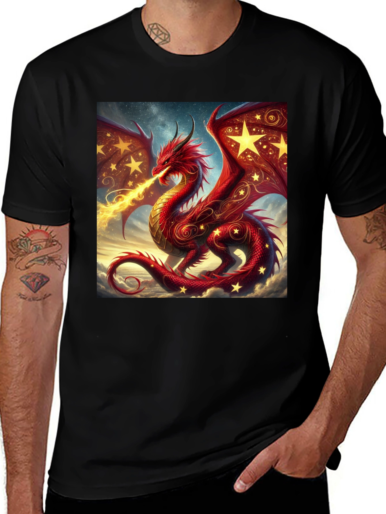 Variant 7 of Fiery Dragon Graphic Tee - Fantasy Style