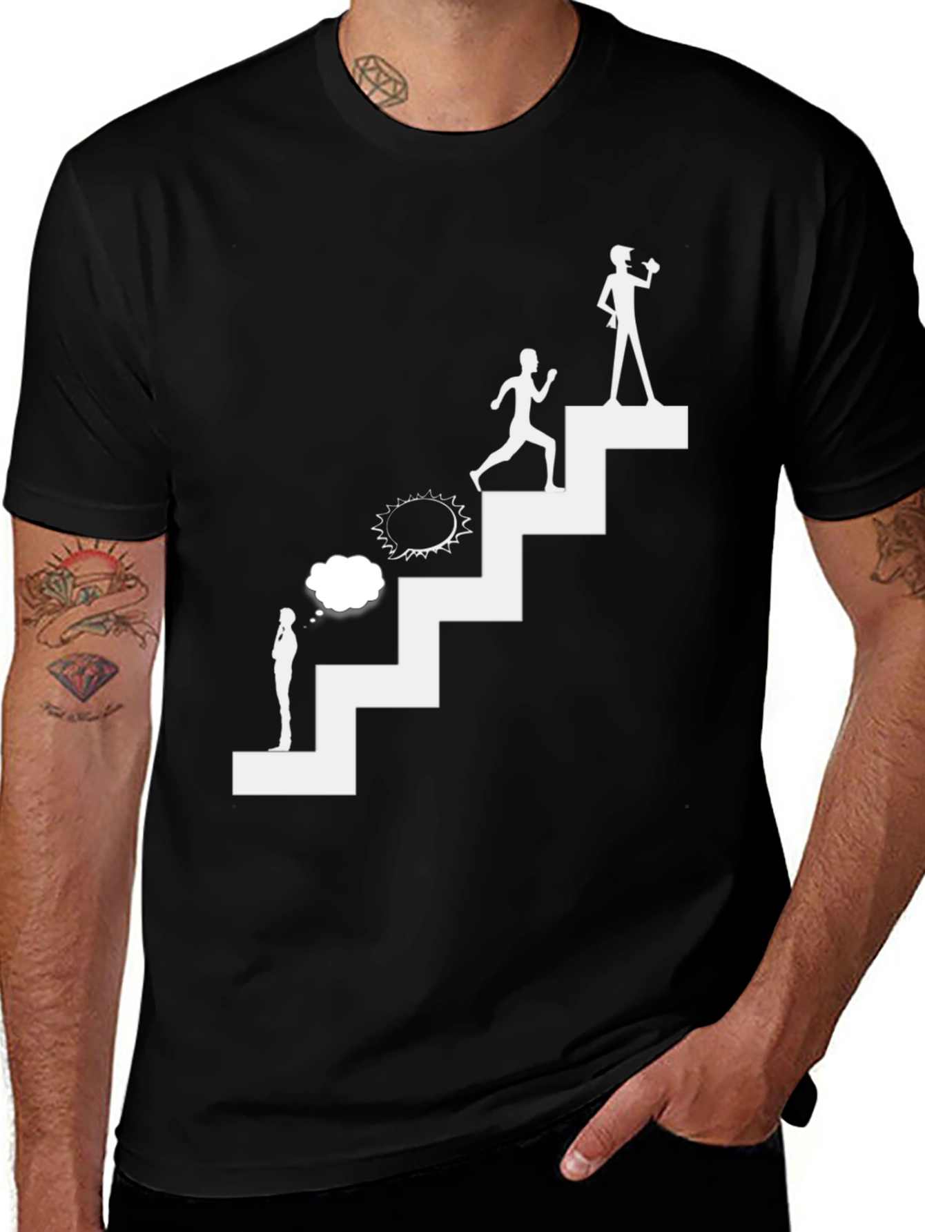 Motivational Steps T-Shirt - Black Graphic Tee