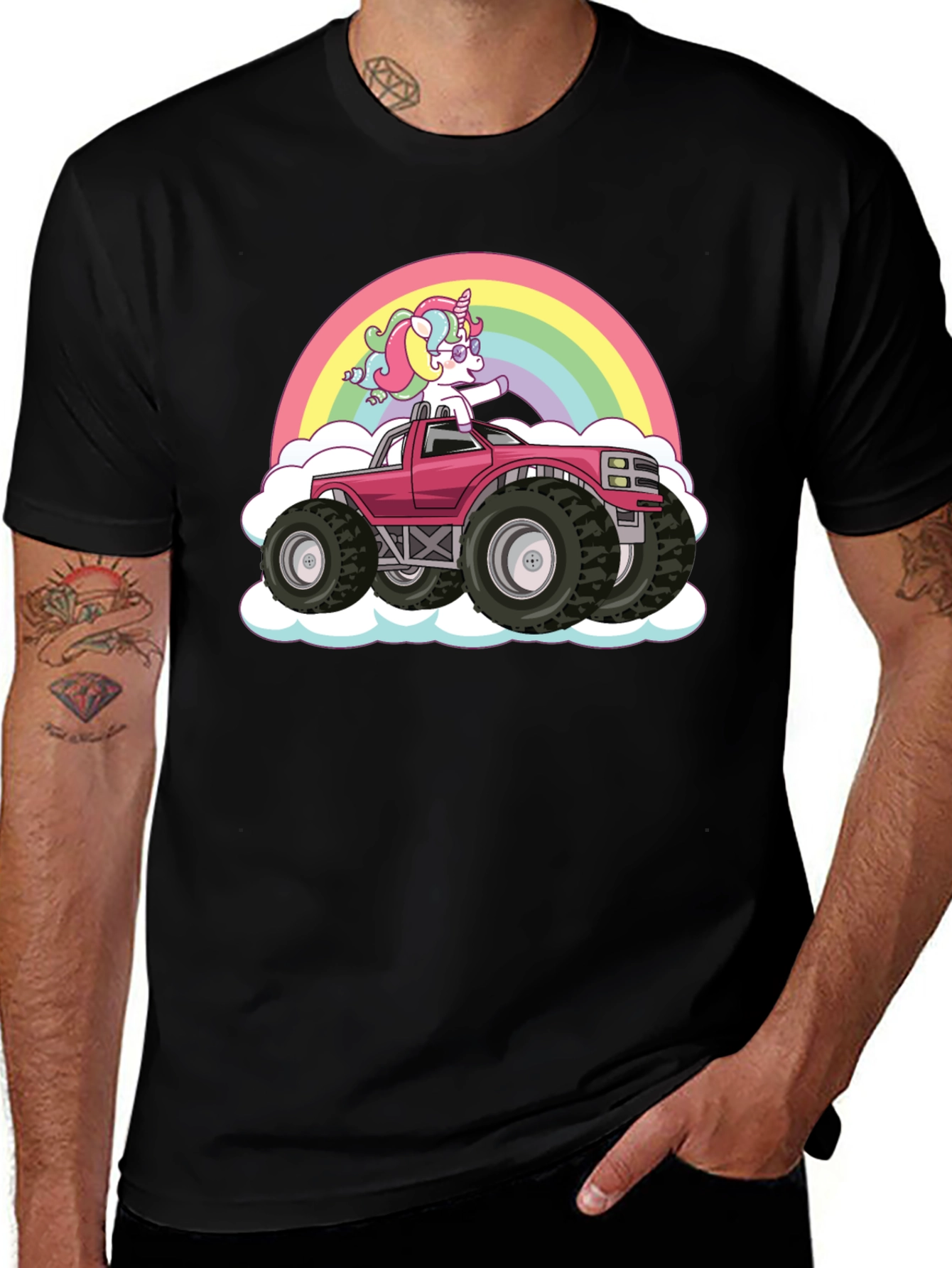 Variant 7 of Unicorn Monster Truck Rainbow Black T-Shirt