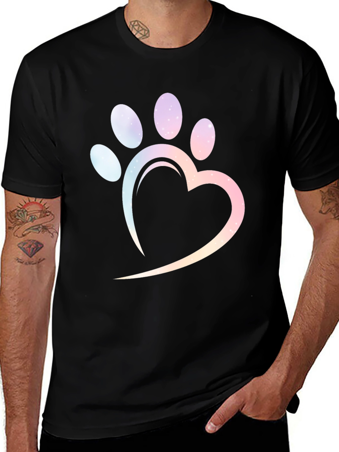 Variant 21 of Paw Print Heart T-Shirt - Black, Casual
