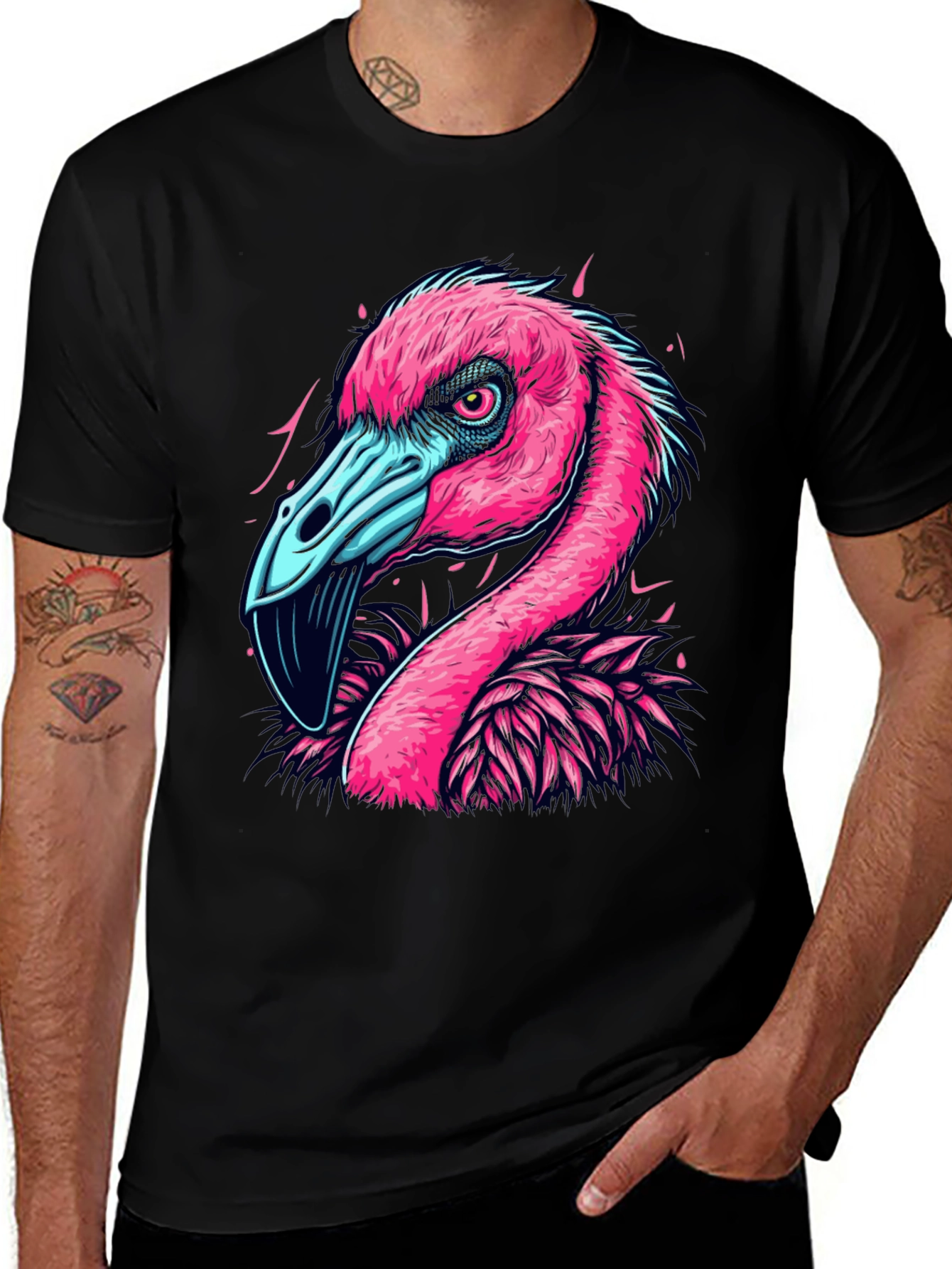 Variant 17 of Bold Flamingo Graphic Tee - Stylish Men's Black T-Shirt