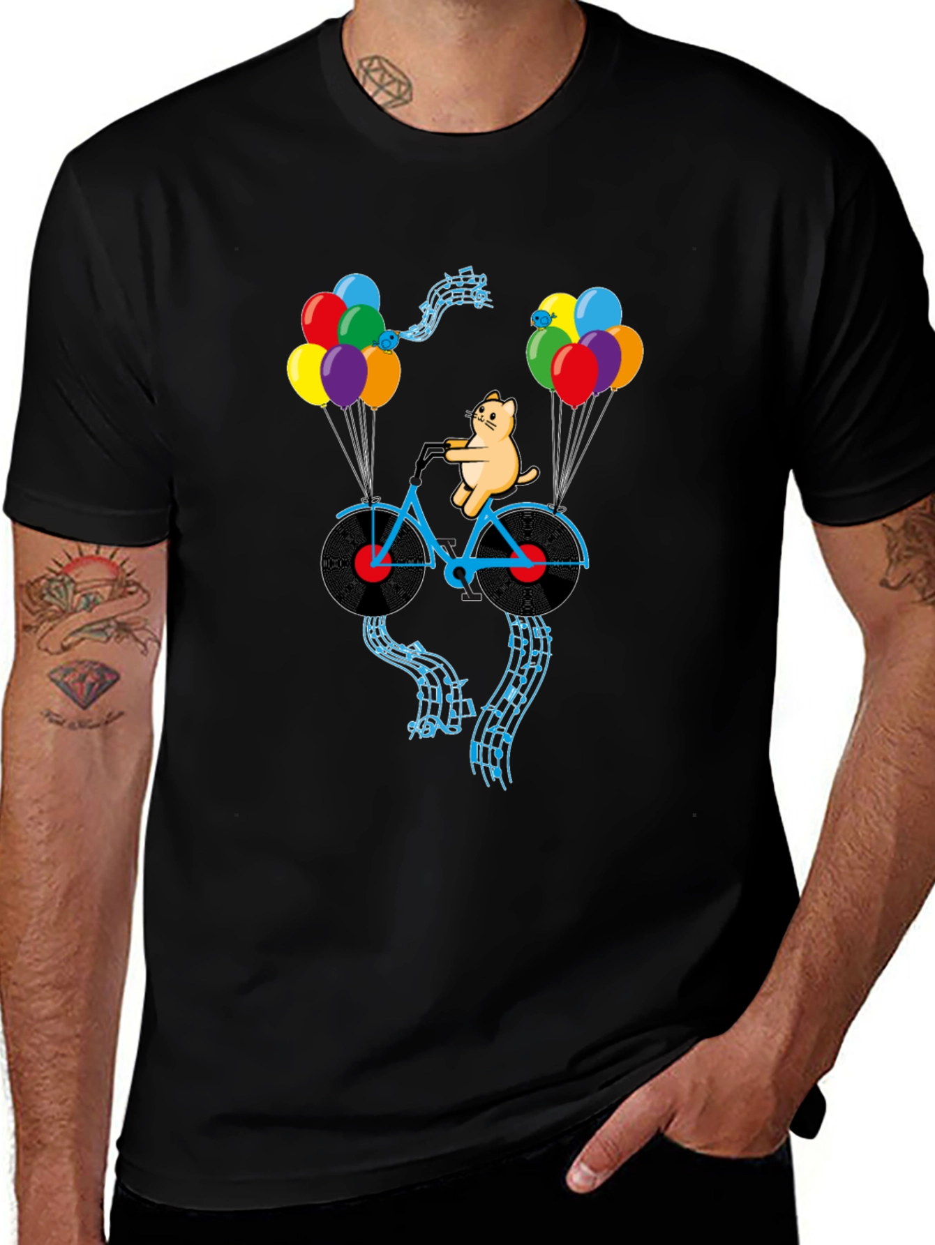 Variant 13 of Cat Riding Bike with Balloons Men's Graphic Tee