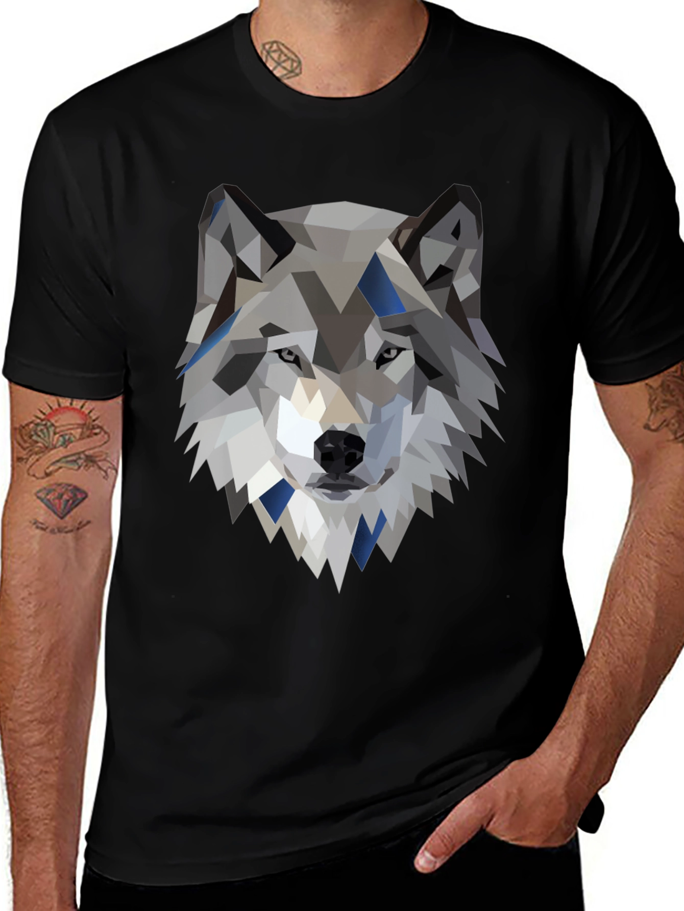 Variant 11 of Geometric Wolf Graphic Tee - Modern Animal Print Shirt