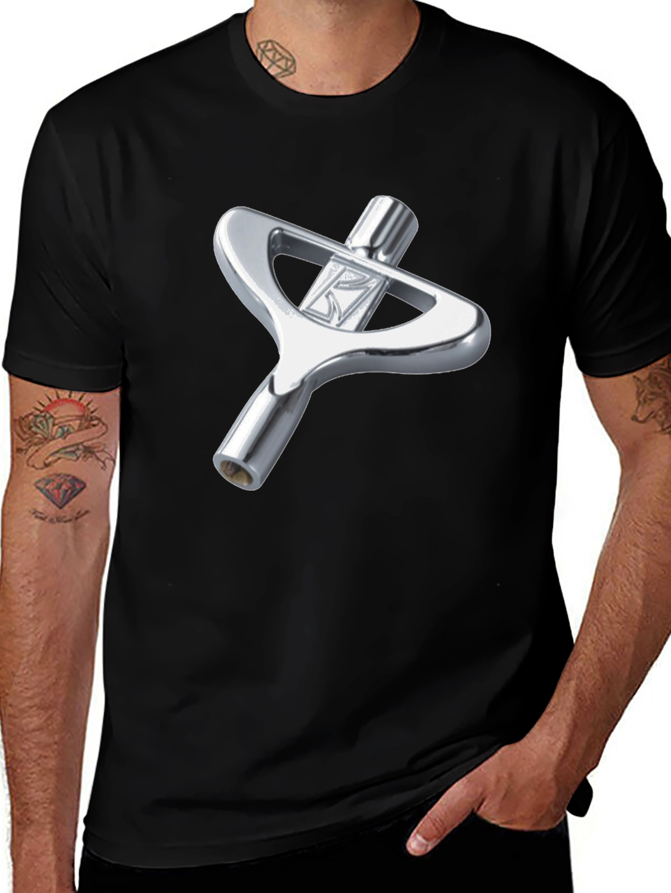 Variant 20 of Drum Key Graphic Tee - Black Cotton T-Shirt