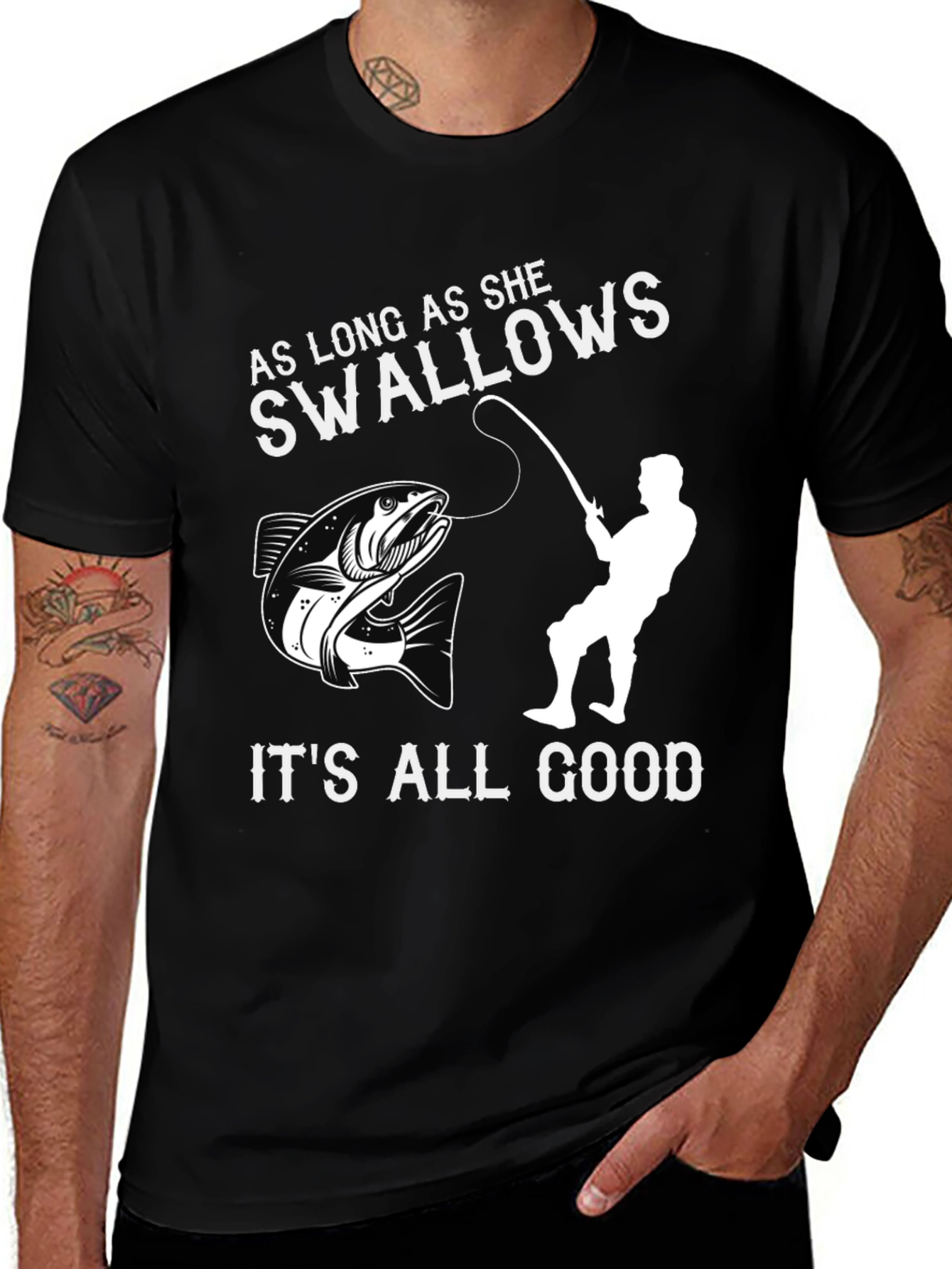 Variant 14 of Funny Fishing T-Shirt - As Long As She Swallows